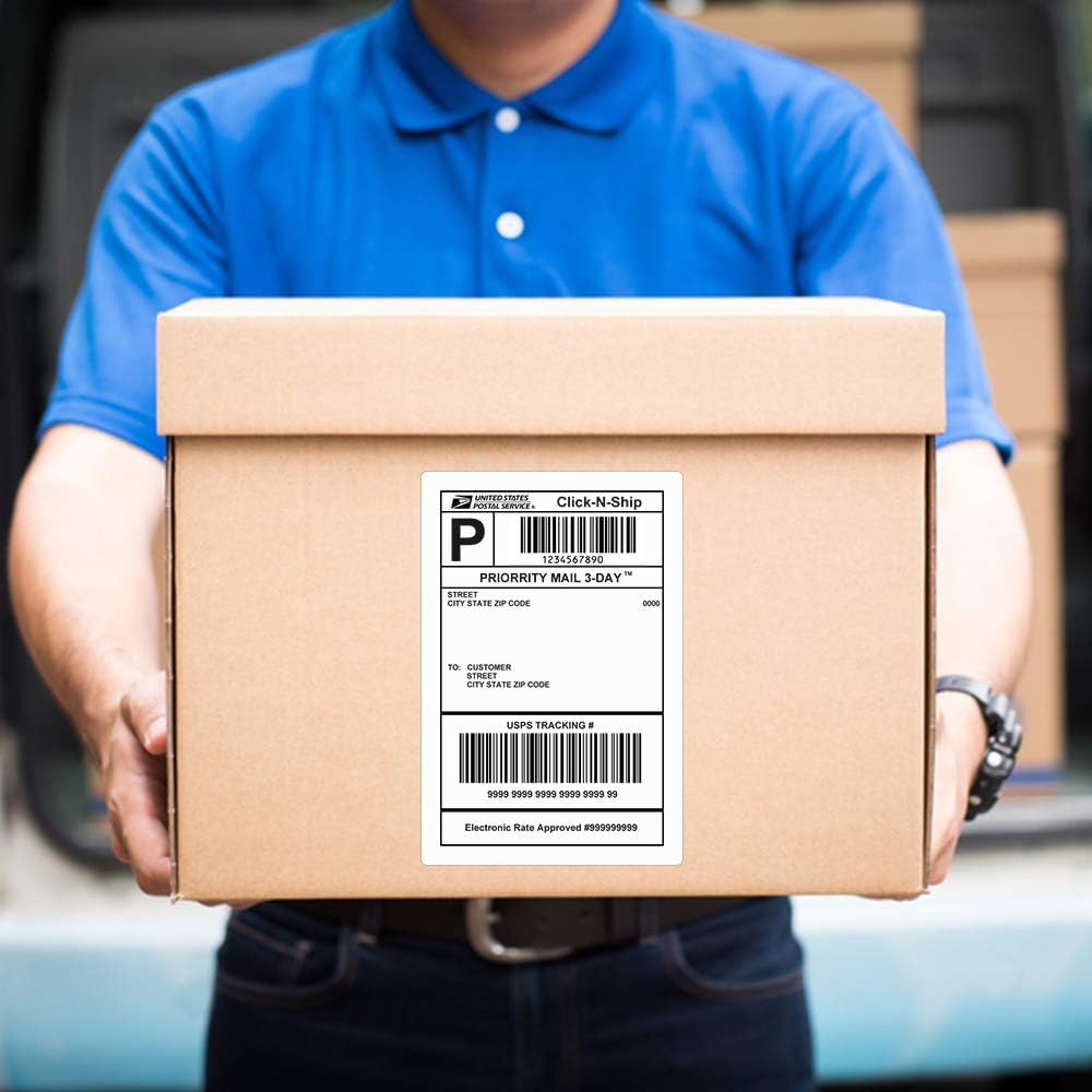 FungLam 4" x 6" Direct Thermal Shipping Labels - Pack of 500 Fanfold Labels - White Perforated, Permanent-Adhesive, Compatible Zebra & Rollo Thermal Label Printer