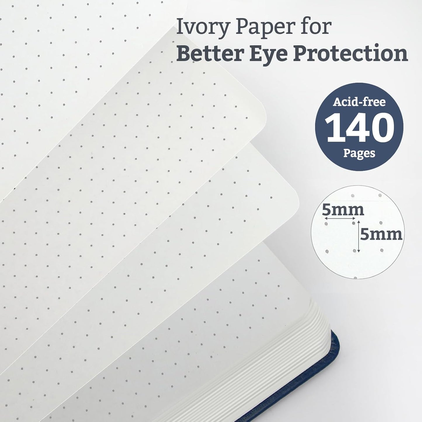 Hardcover Lined Bullet Dotted Journal Notebook, A5 140 192 Pages 100 120Gsm Paper College ruled for School,Work,Travel,and Daily Planning，5.7''*8.3'' (1, Navy, A5 Dotted)