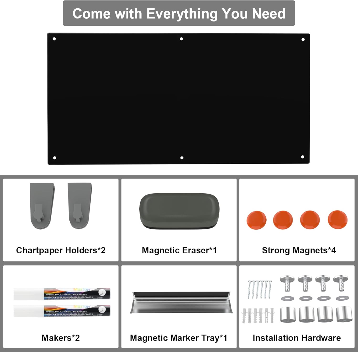 Large Black Glass Dry Erase Board, 96 x 48 Inches Magnetic Glass whiteboard,8' x 4' Frameless Blackboard for Office, Home, School