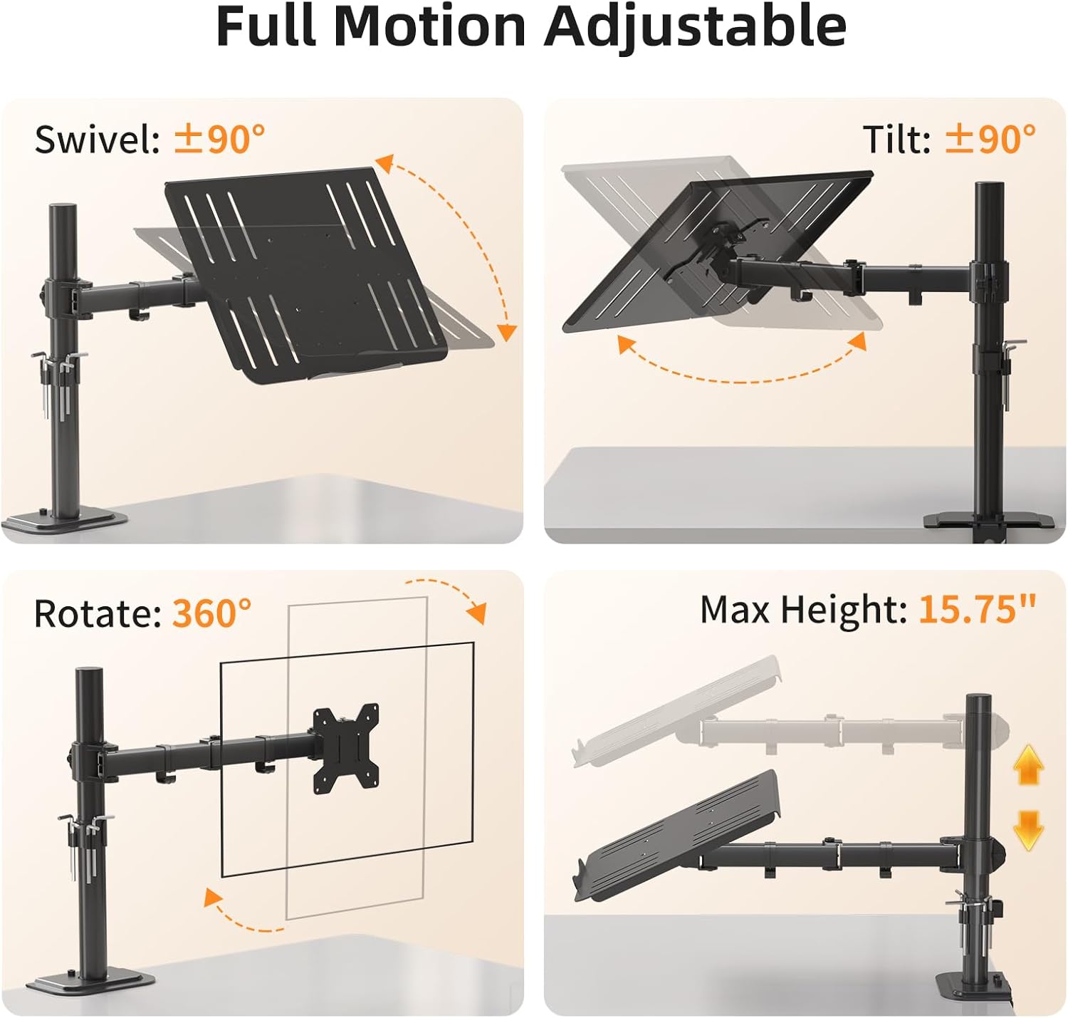 suptek Laptop Notebook Desk Mount Stand, Adjustable Single Monitor Laptop Arm Mount with Ventilated Tray,up to 17 inch,Holds up to 22 lbs