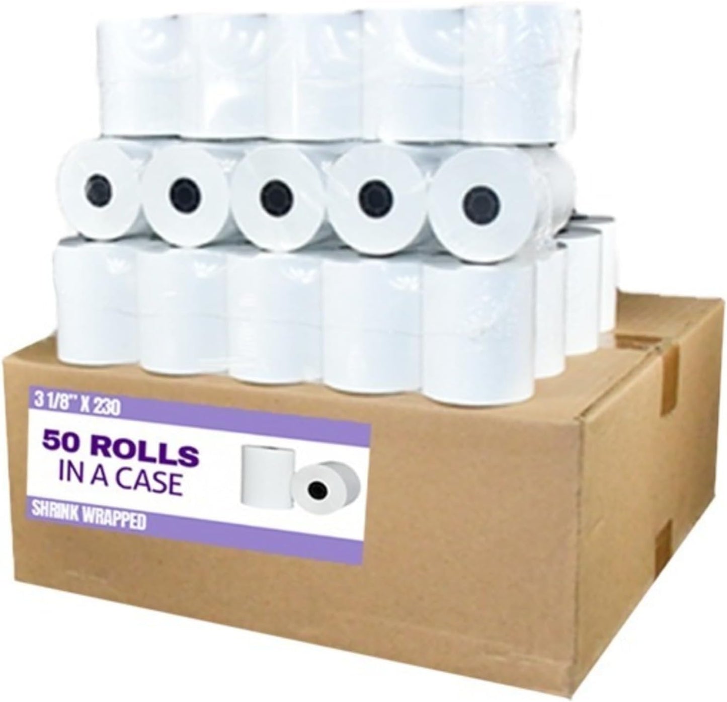 (50 Rolls) 3 1/8 x 230 Thermal Paper Receipt Rolls – BPA-Free Thermal Printer Paper for POS Systems, Registers, and Credit Card Machines – Reliable and Smudge-Free Performance