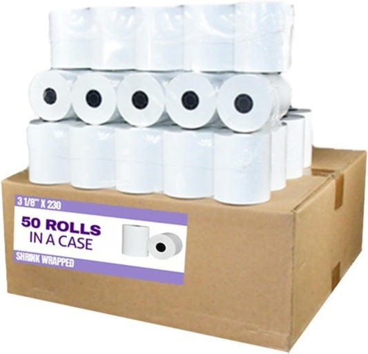 (50 Rolls) 3 1/8 x 230 Thermal Paper Receipt Rolls – BPA-Free Thermal Printer Paper for POS Systems, Registers, and Credit Card Machines – Reliable and Smudge-Free Performance