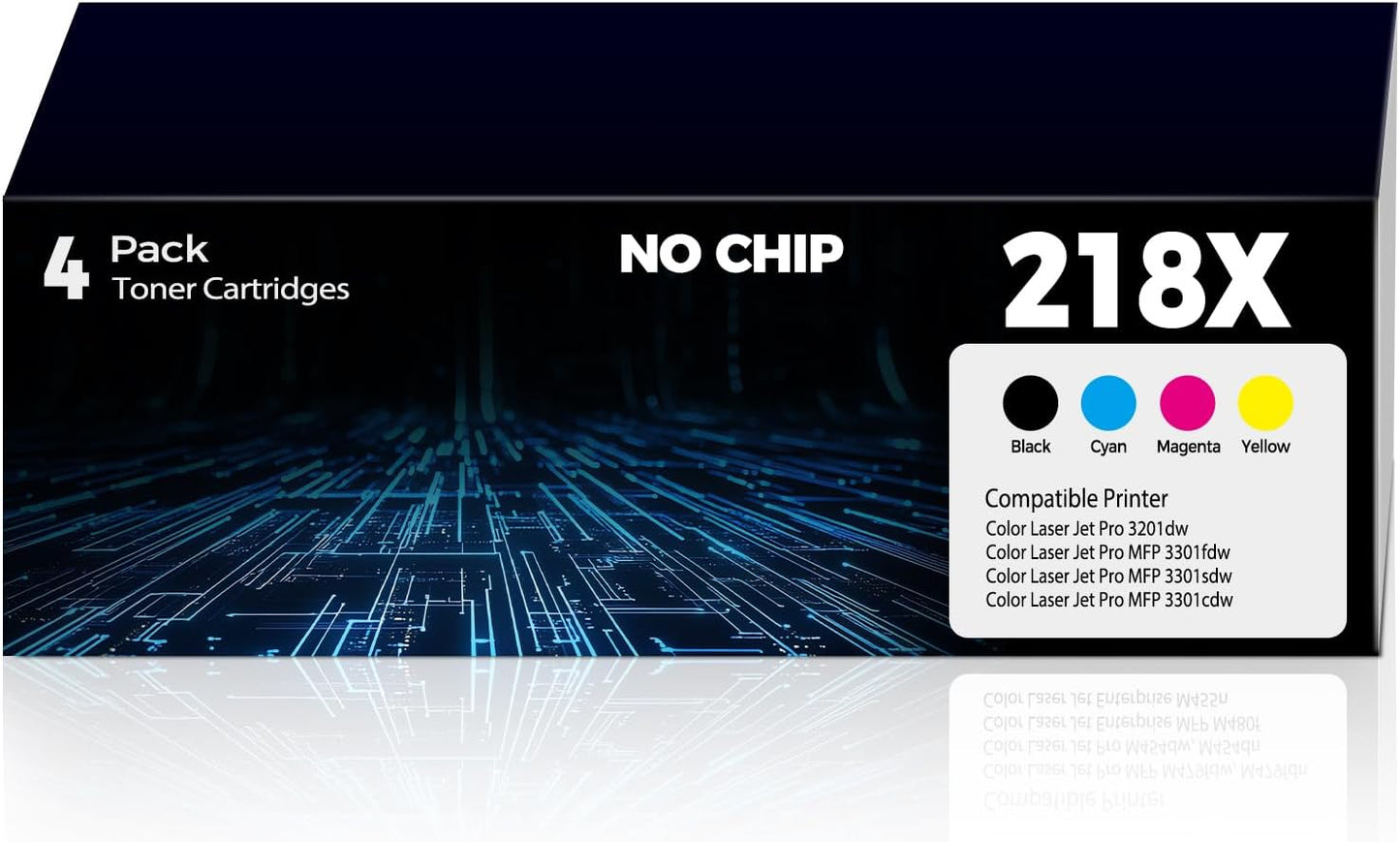 218X Toner Cartridges 4 Pack Color Laser Jet Pro MFP 3301fdw 3301sdw 3201dw Replacement for HP 218X 218A 218 Toner Cartridge HP218X for Color Laser-Jet Pro 3201dw MFP 3301fdw 3301sdw 3301cdw | No Chip