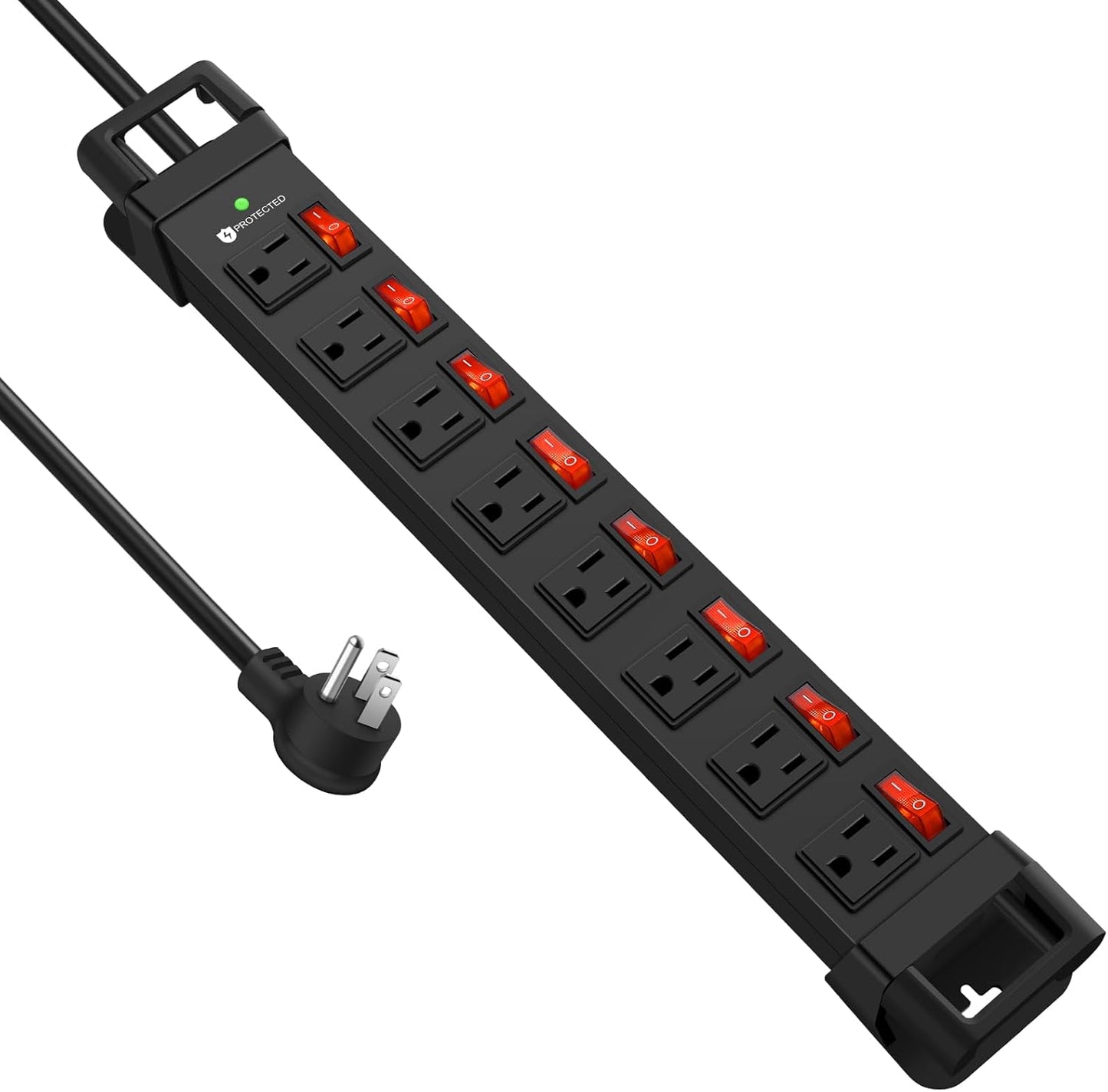 Heavy Duty Power Strip with Individual Switches,8 Outlets 14 Gauge Industrial Shop Garage Metal Multiple Outlets,1200J Surge Protector Mountable Power Strip (Black, 25 FT)