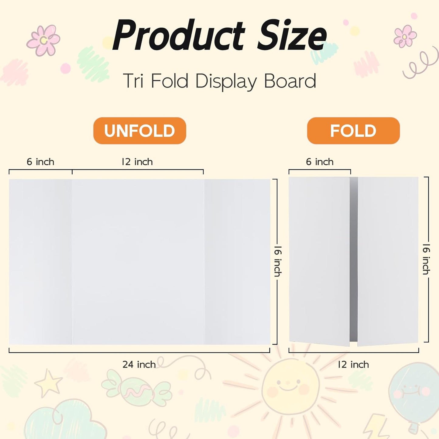 4 Pack Trifold Poster Board, 16x24 Inches White Presentation Board, Portable Display Board for Science Fair, School DIY Project and Business Exhibitions