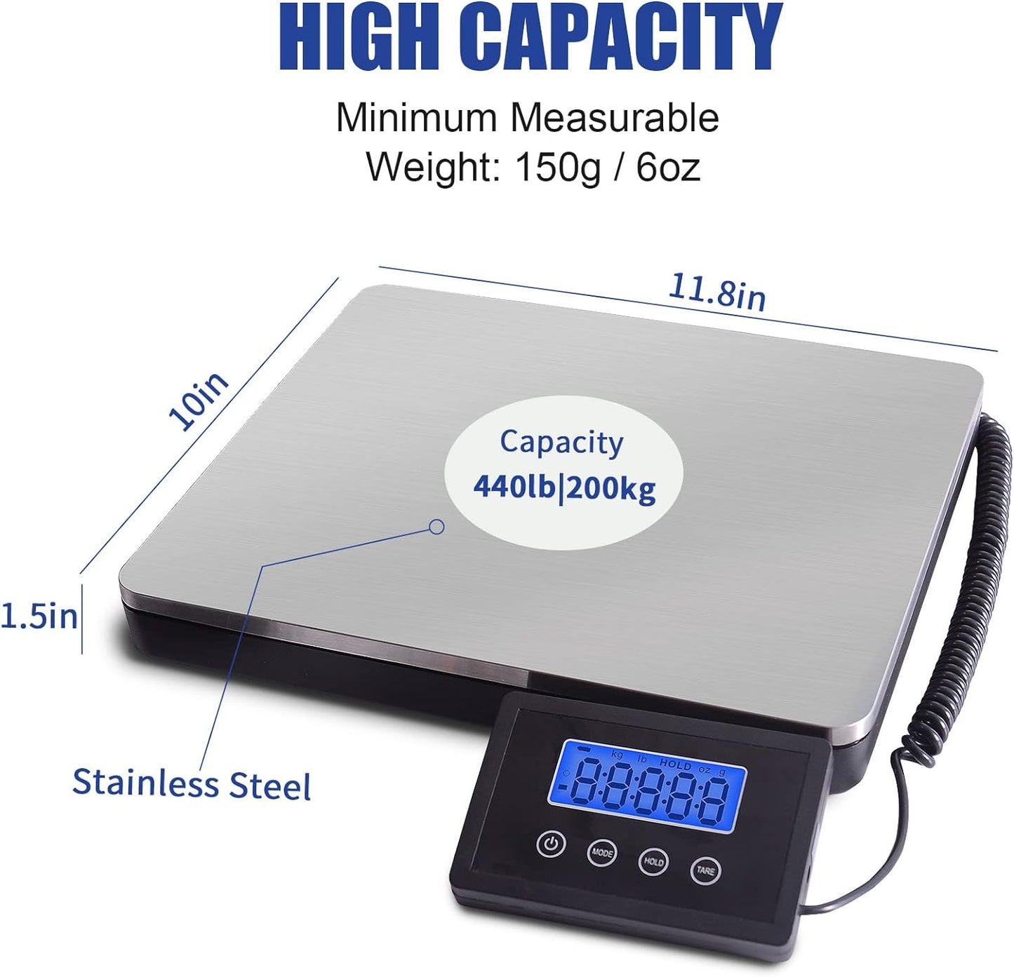 Fuzion Shipping Scale for Packages Small Business - 440lb x 0.1lb Digital Postal Scale for Packages, Shipping Package Scale, Postage Scale, Postal Scale, Luggage Scale