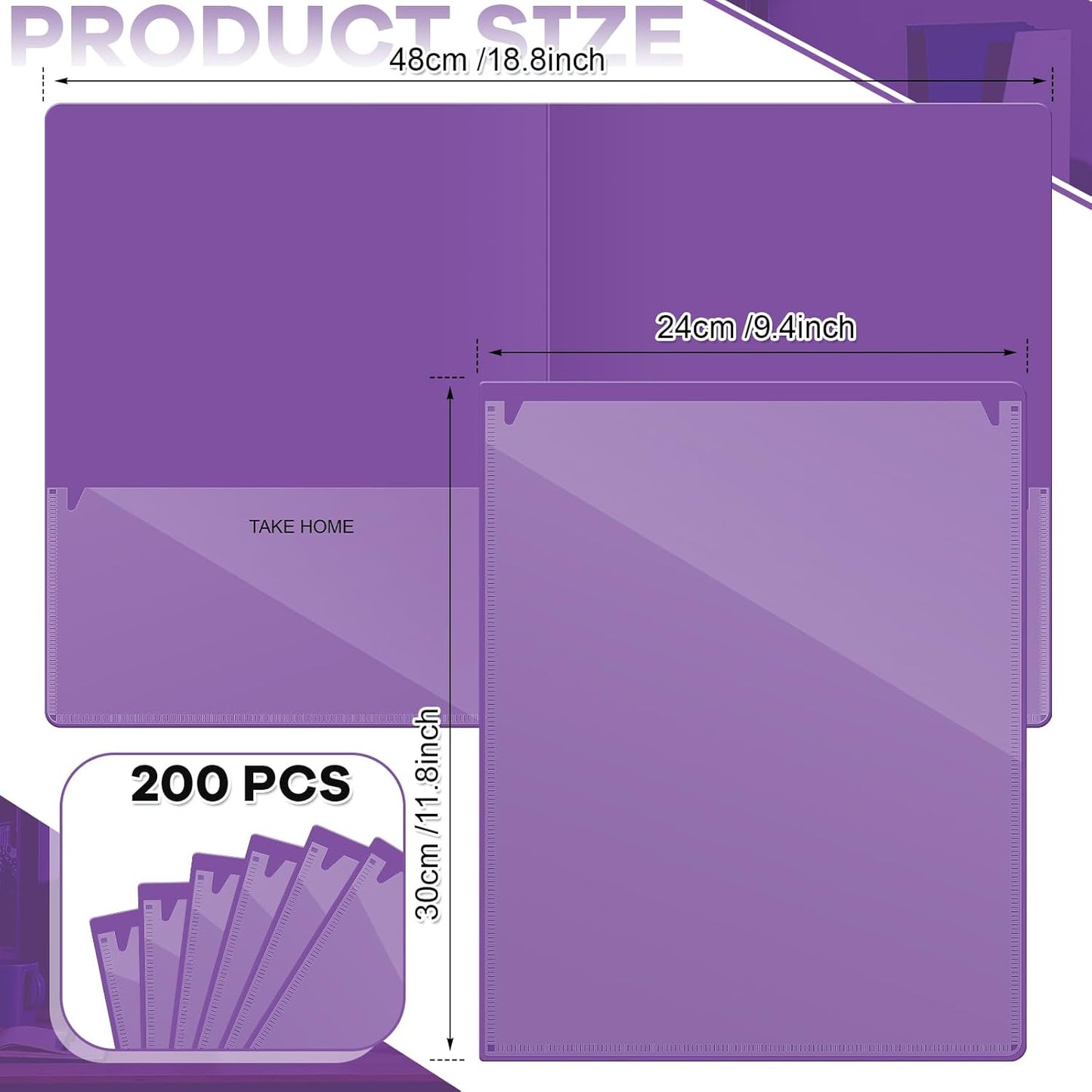 Henoyso 200 Pcs Plastic Take Home Folders with 2 Pockets Parent Teacher Classroom Communication Homework Folder for Students Parent Teacher Connect (Purple)
