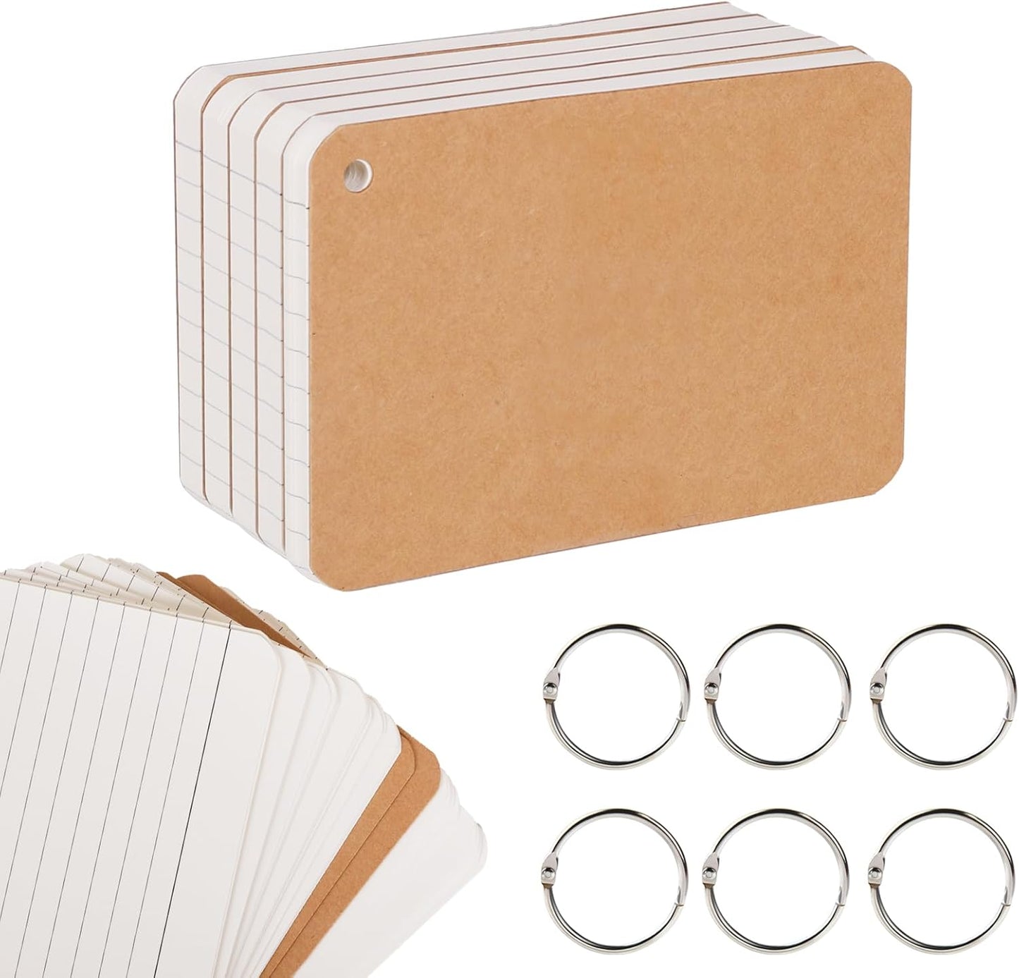 6 Pack 360 Pcs 4x6 Inch Lined Flash Cards with Binder Rings (60 Sheets Each Pack), Ruled Index Cards Study Cards 4x6 Lined Note Cue Cards for Studying, School, Memory