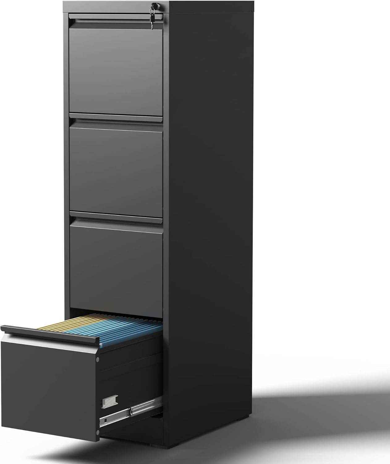 4 Drawer File Cabinet with Lock, Vertical File Cabinet with Lock, Locking File Cabinet Hanging Files for A4/ Legal/Letter, Require Assembly, Black