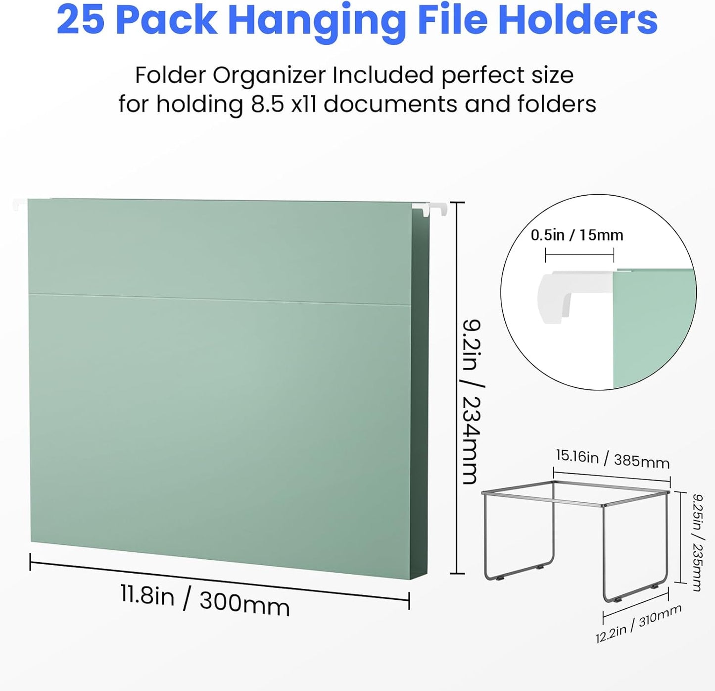 Hanging File Folders Letter Size, 25 Pack File Organizer Folders,1/5-Cut Tabs with Hanging File Folder Frame, Heavy Duty 1 Inch Expansion, Stay Organized for Your Home and Office Bulk File.