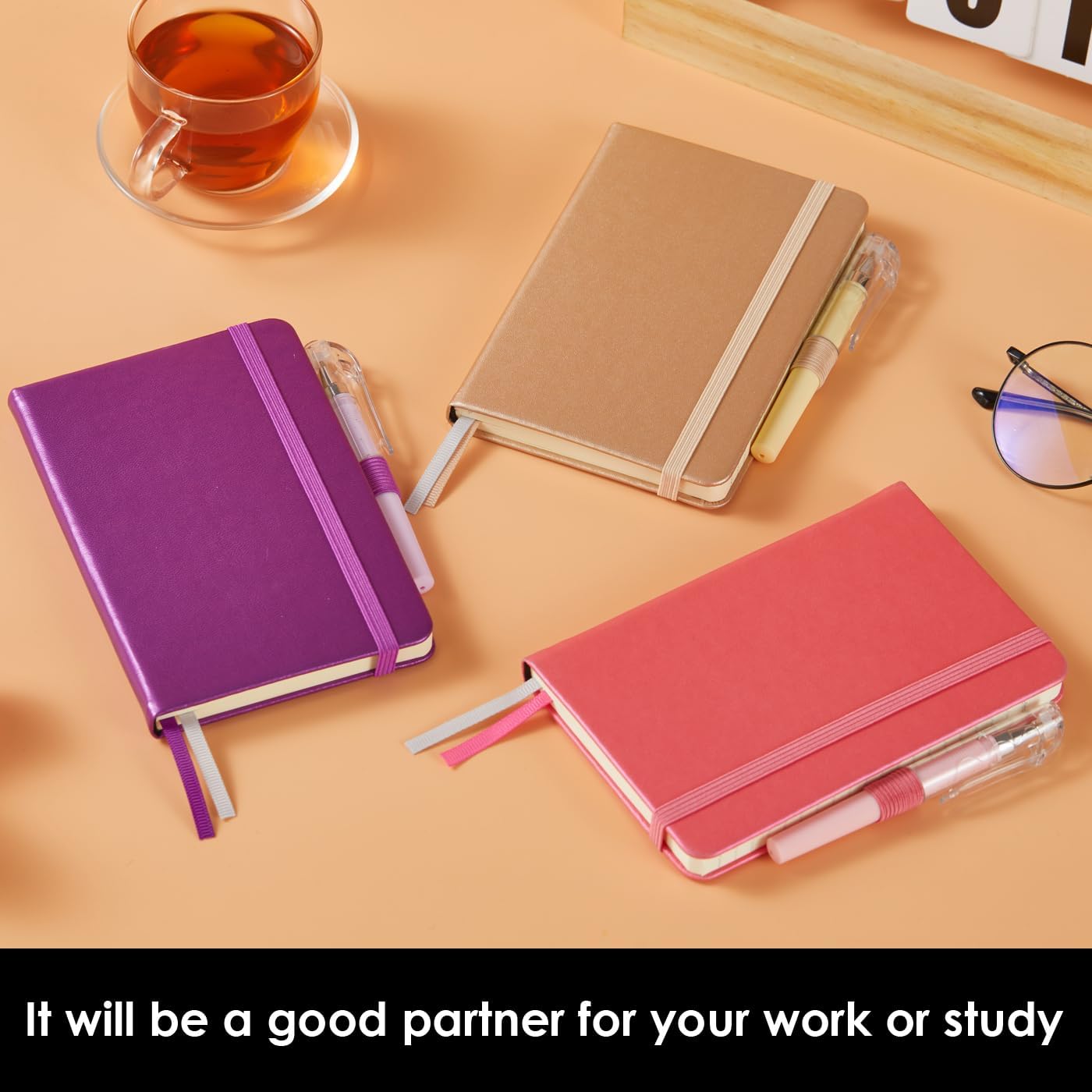 3 Pack Pocket Notebook Journal with Pen, Mini Small Notepad Notebook 3.7" x 5.7" for Women Writing, 408 Pages, Pearlescent Pink Purple Gold