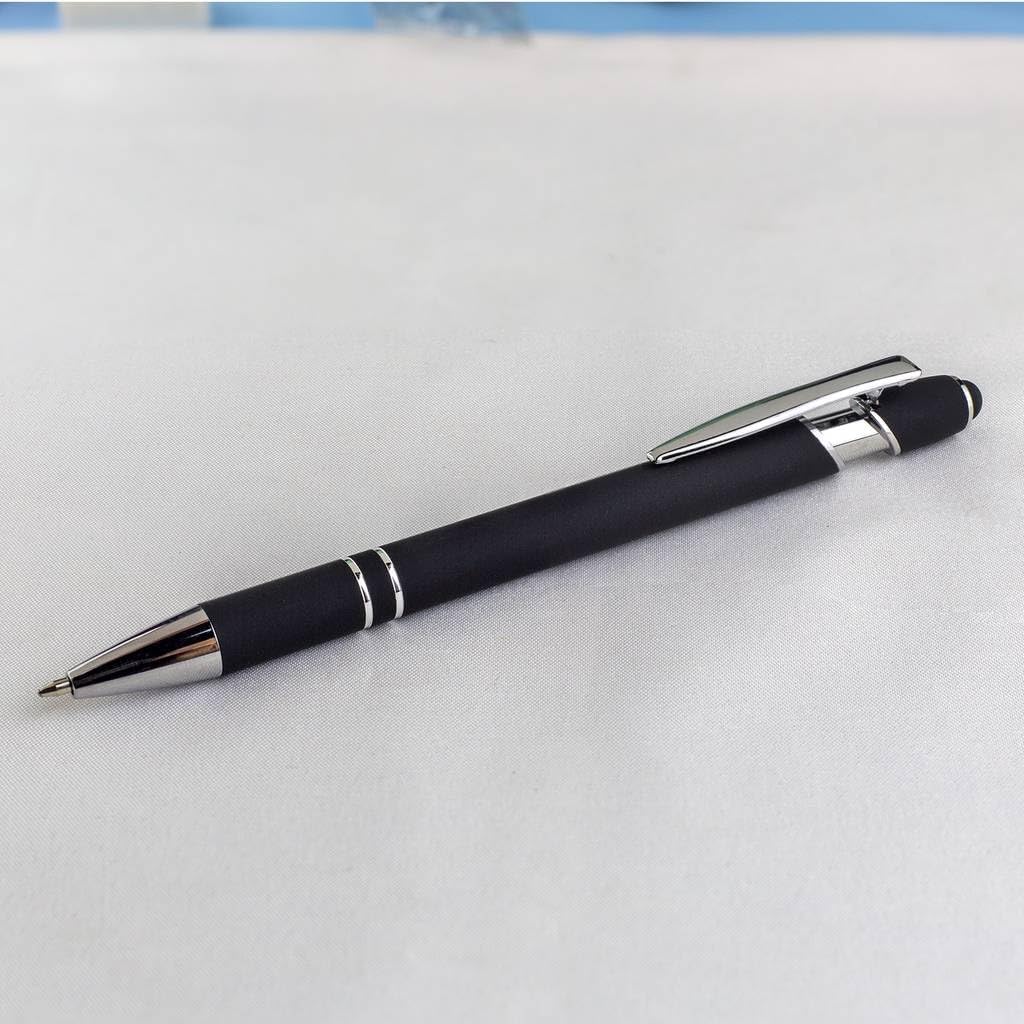 Green Ballpoint Pens with Black Ink, 2-in-1 Stylus Tip, 1.0mm Medium Point, Matte Metal Barrel – 10-Pack for Office or School