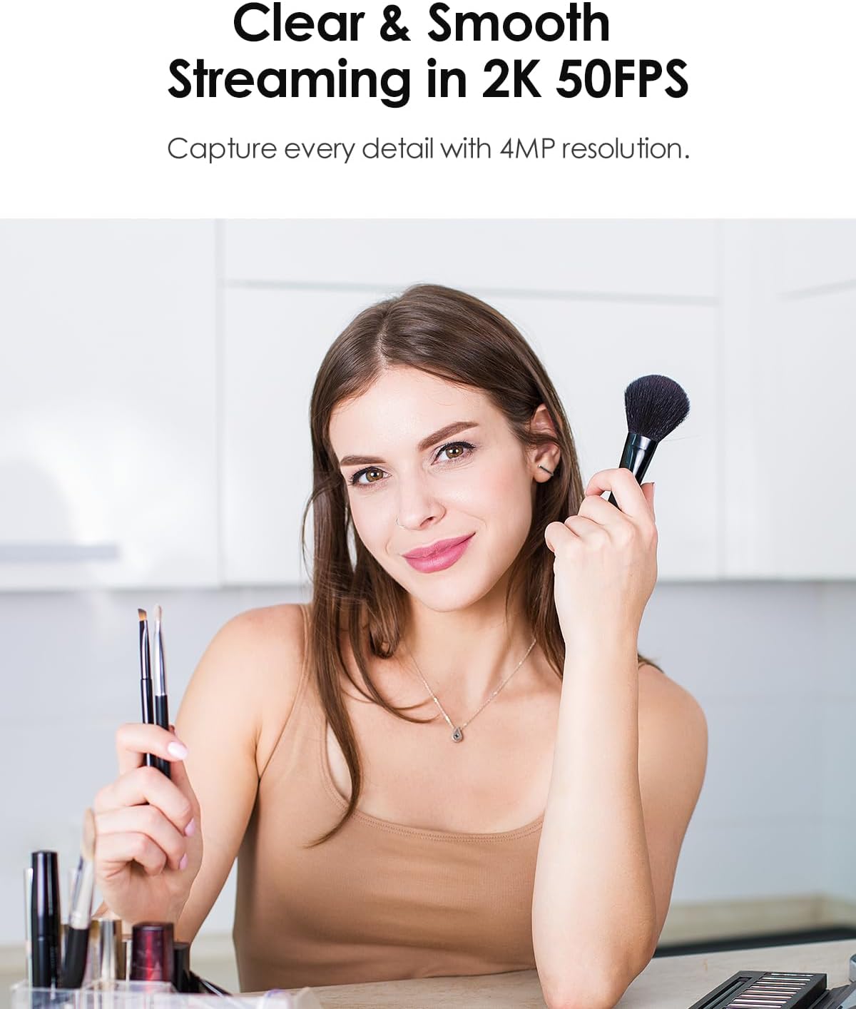 2K 50FPS Webcam for PC/Mac, Computer Camera with Fill RGB Lights, 2 Noise-Canceling Microphone, Autofocus and Tripod for Meeting, Live Streaming, Video Calls, Gaming, Works with Zoom, Skype, Teams