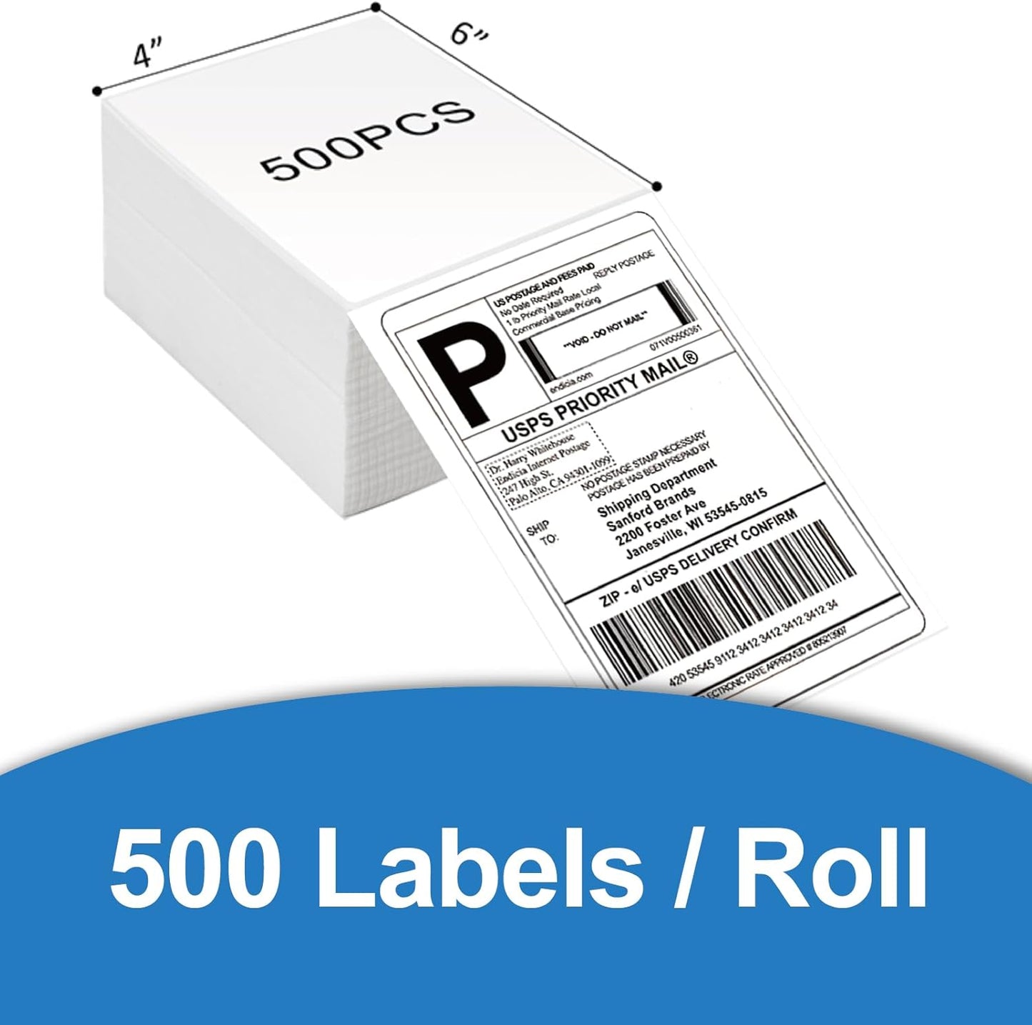 HUOJI 4x6 Direct Thermal Shipping Labels, 2 Stacks 1000 Labels, Fanfold, Compatible with Rollo, Zebra, MUNBYN Printers(Commercial Grade)