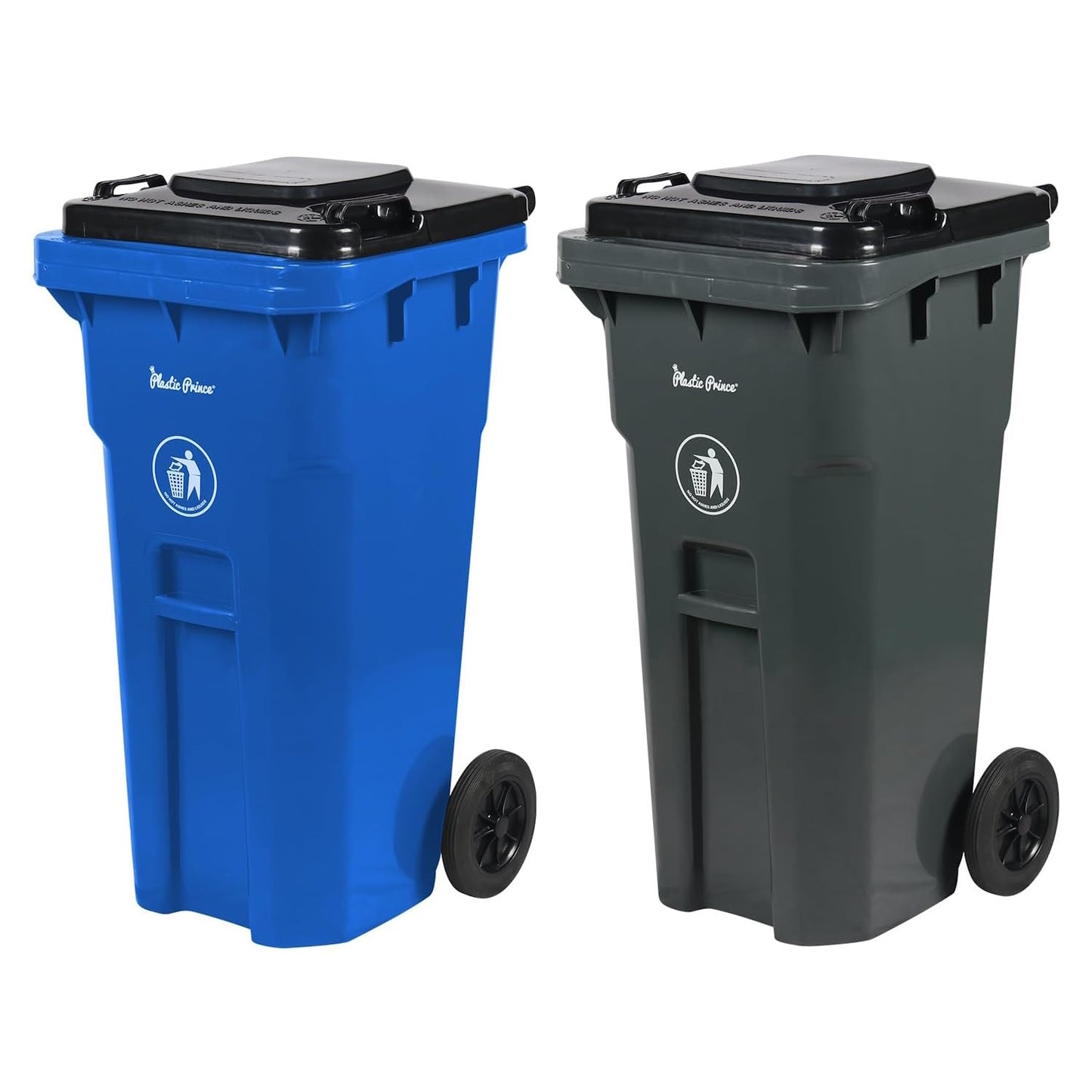 32 Gallon Trash Can with Wheels and Lid, Rolling Recycling Bin Outdoor with Wheels, Commercial Wheeled Garbage Can for Home Garage Office, Set of Blue and Gray