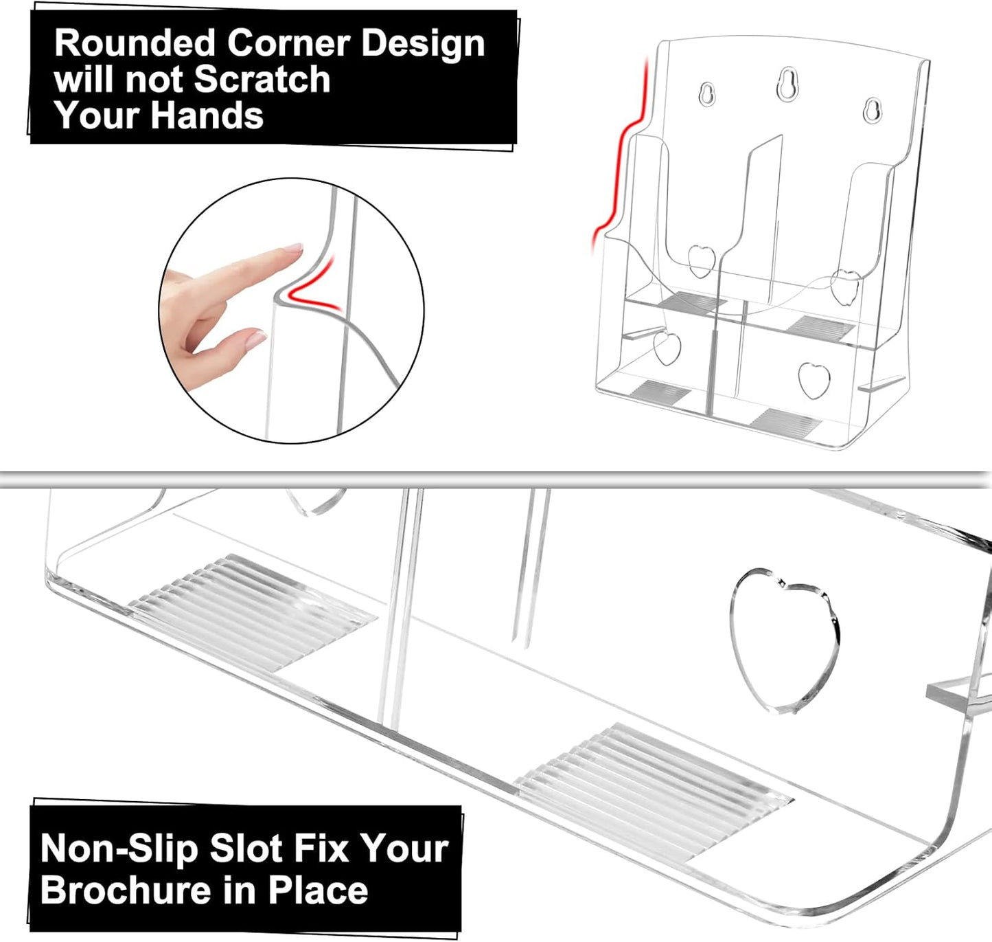 2 Pack Acrylic Brochure Holder 8.5 x 11 in, 2 Tier Brochure Display Stand with Removable Divider for 4 x 9 in Trifold Pamphlets, acrylic flyer holder 8.5 x 11 Stands for Flyer, Pamphlet, Magazine