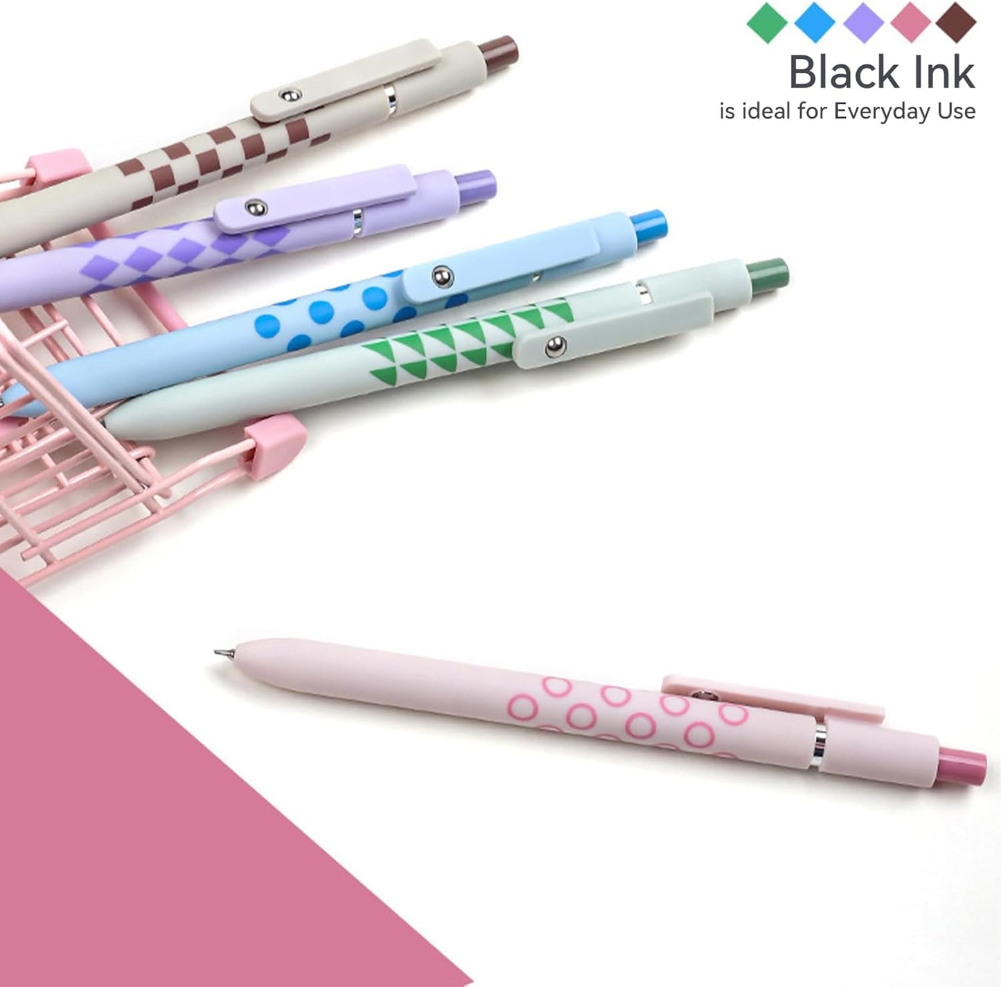 Gel Pens, 5Pcs 0.5mm Fine Point Pens With Smooth Wirting,Quick Dry Aesthetic Pens For Journaling, Ballpoint for Office School Supplies,Gifts for Women Men Student(Geometric Multicolor)