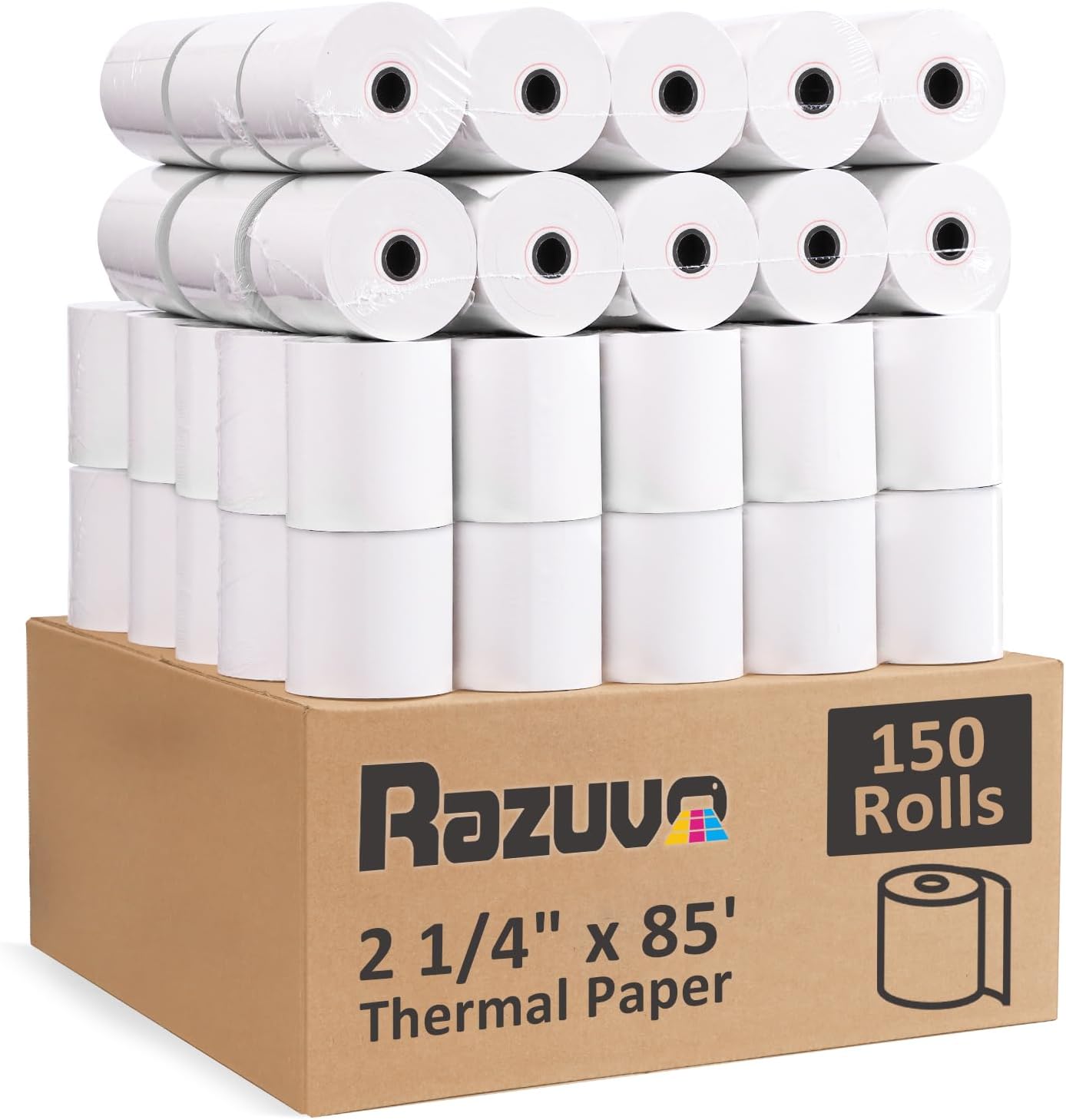 (150 Rolls) Thermal Receipt Paper 2 1/4 x 85 - BPA-Free Credit Card Machine Paper Rolls for POS Systems, Compatible with Square Terminal, Clover Flex and More