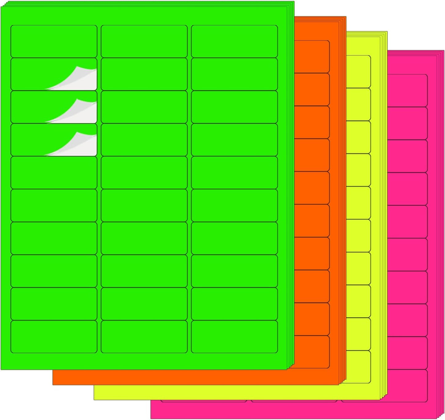 1" x 2-5/8" Colored Labels Stickers, Fluorescent Bright Moving Labels for Laser/Inkjet Printer Permanent Adhesive- 600 Pcs