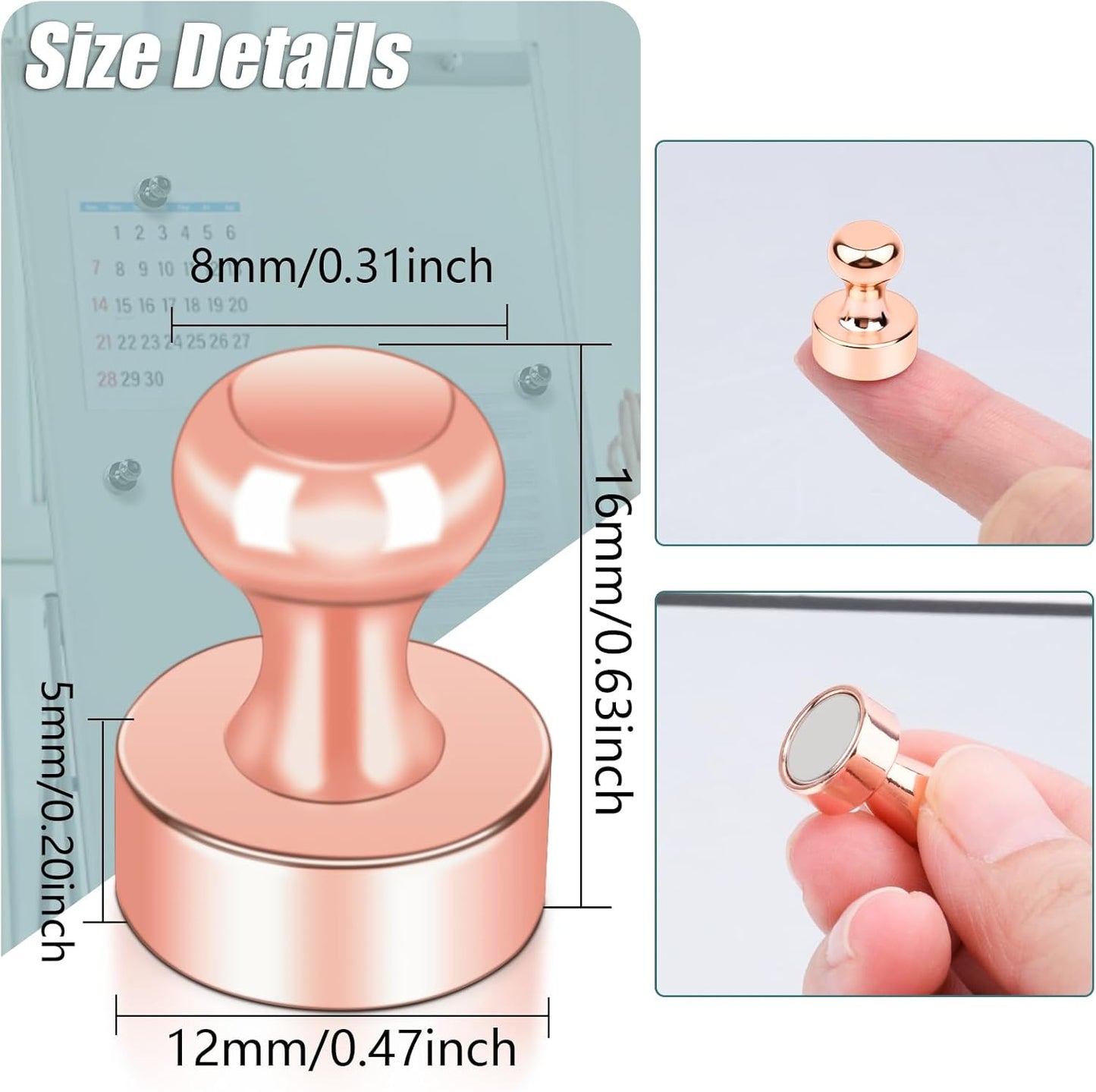 22 Pack Fridge Magnets, Rose Gold Strong Magnets for Whiteboard, Push Pin Refrigerator Magnets Small Strong Rare Earth Magnets Neodymium Magnet for Office, Classroom, Kitchen, Home