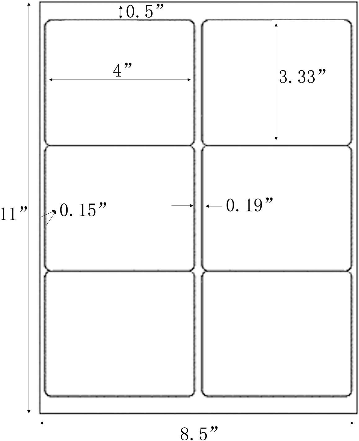 3-1/3" x 4" Shipping Address Labels 300 Label Stickers Paper for Laser/Inkjet Printer 6 per Page Printable Mailing Labels, FBA Box Labels - Matte, 50 Sheets