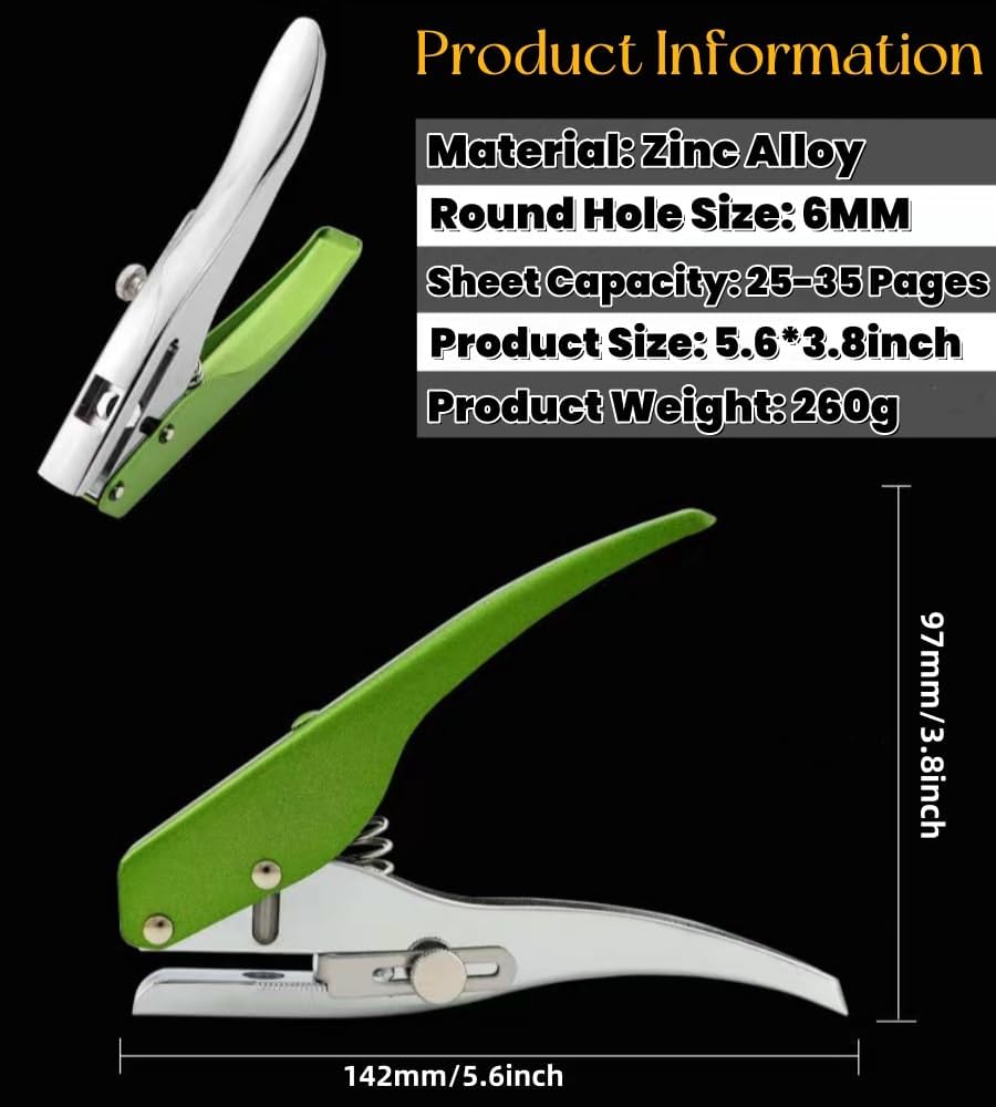 Hole Punch, Heavy Duty Hole Puncher Single Hole Punch Handheld Paper Punch Hole Puncher Single Small Hole Punch One Hole Punch for Paper Crafts Cards Tags Scrapbook- 1/4 inch-6mm