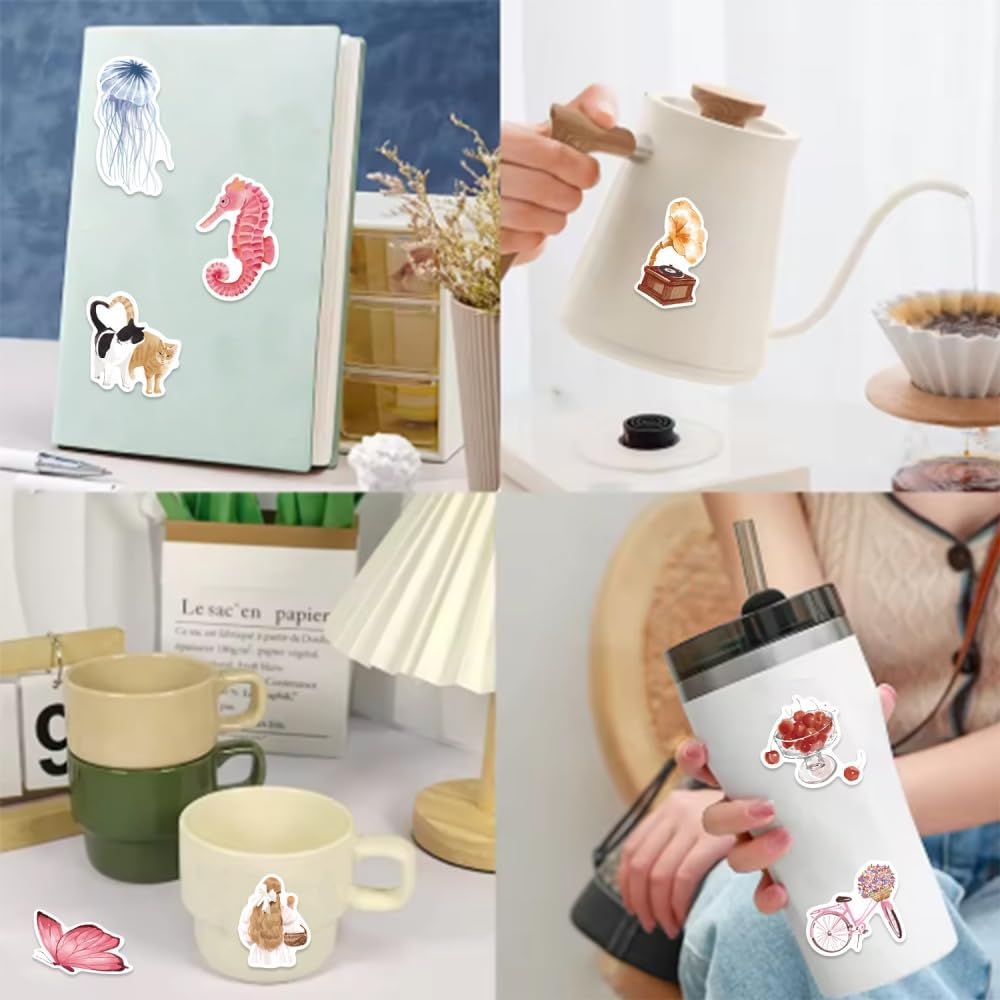 150PCS Aesthetics Stickers,Summer Watercolor Decals,Vinyl Waterproof Stickers for Laptop Water Bottle Journal