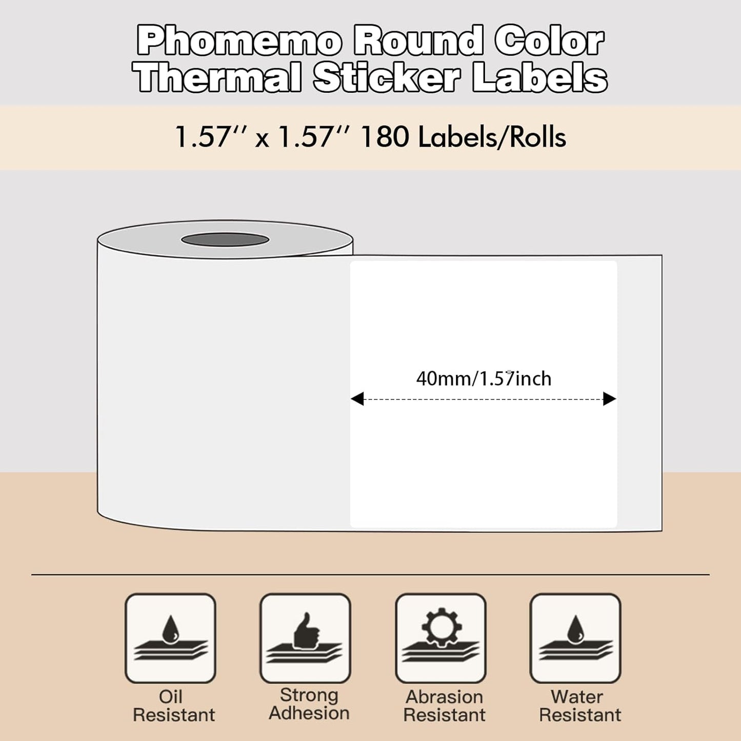 3 Rolls Phomemo Thermal Labels- 1.57''x 1.57'' Sticker Label Compatible for Phomemo M110/M220/M108/M250/M120/M150/M260 Thermal Printer, for Barcode, Address, Mailing, Black on White