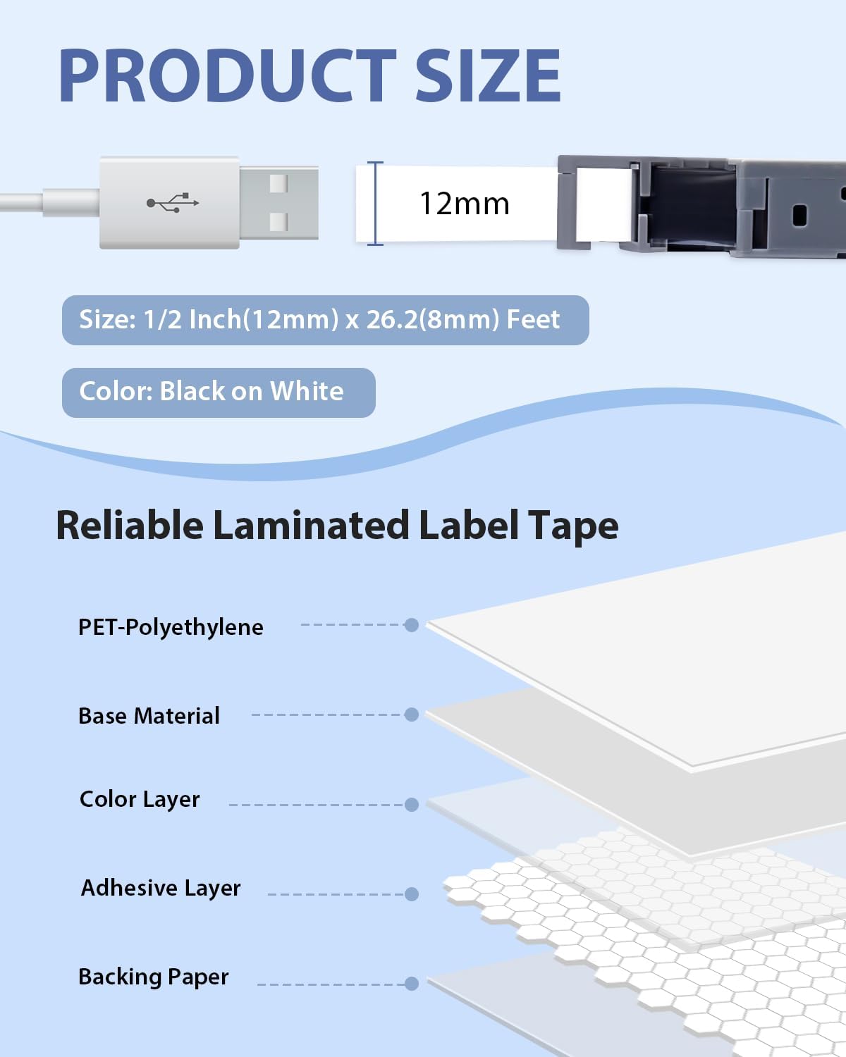 3-Pack TZe-231 Label Tape Compatible for Brother TZe 12mm 0.47 Inch Laminated White TZ-231 TZe231 1/2 Inch for Ptouch PT-D220 PT-D210 PT-H110 D410 D600 Label Maker, Black on White