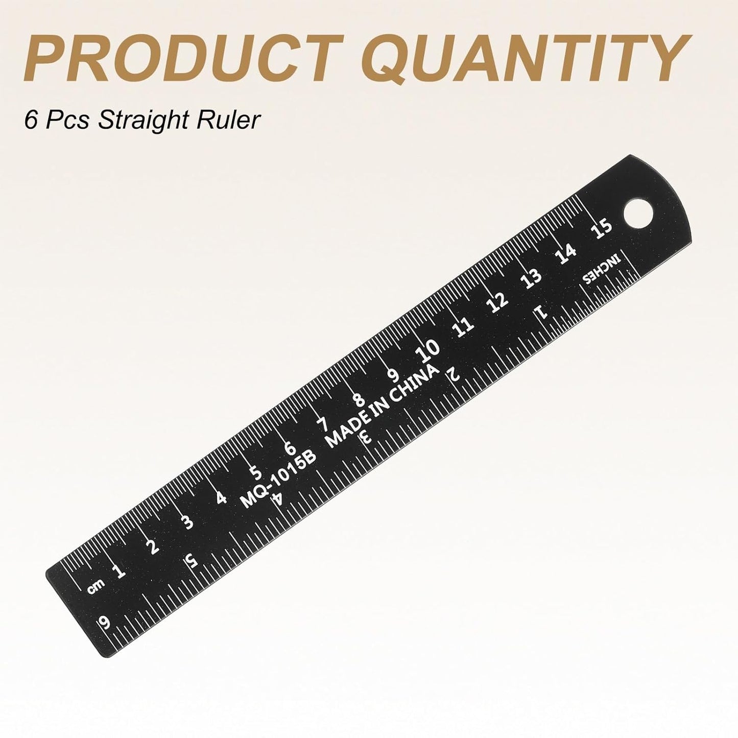 HARFINGTON 6pcs Metal Straight Ruler 15cm Metric SAE Aluminum Alloy Measuring Rulers Scale Tool with Hole for Measure Study Reading Classroom Office, Black