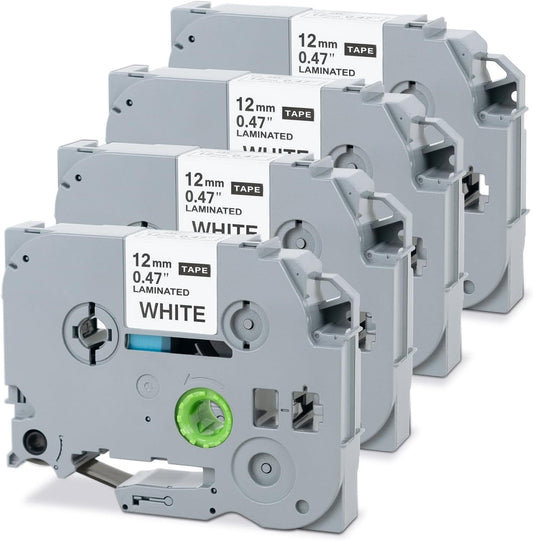 12mm 0.47 Laminated White Tape P Touch Compatible with Brother TZ-231 Tze231 TZ231 for P Touch D220, PTD210 PTH110, Tze TZ Tape 1/2Inch (4 Packs)