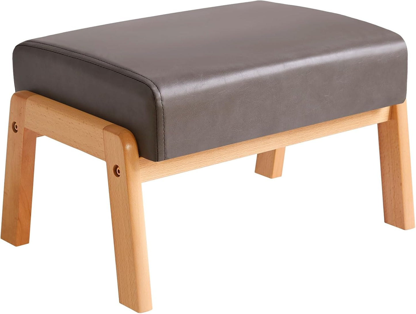 IBUYKE 10.2” H Small Foot Stool Ottoman, Rectangle PU Faux Leather Foot Rest with Padded Seat and Wood Legs, Modern Accent Ottoman Foot Rest for Living Room Bedroom Couch Office, Grey WBD013G