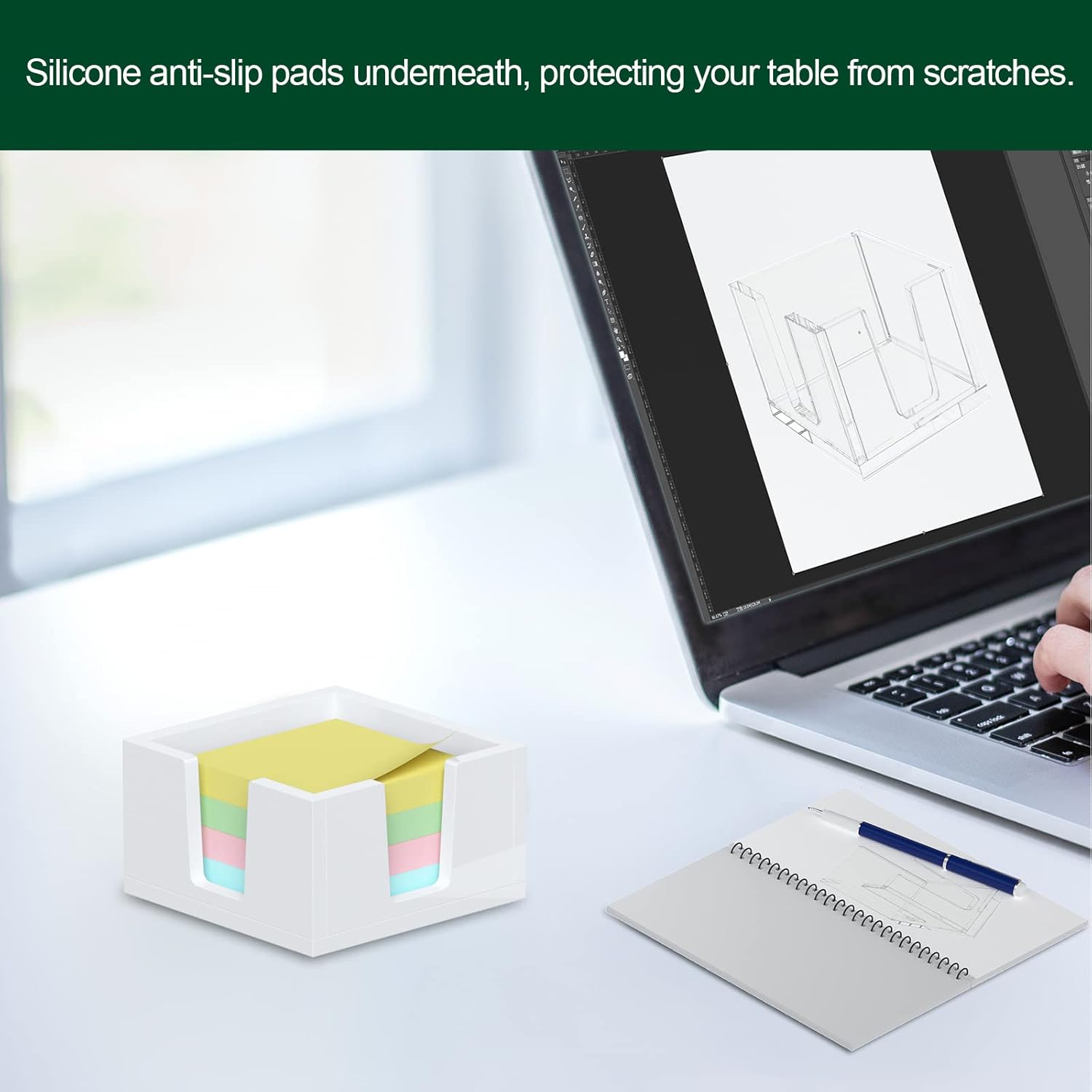 Acrylic Sticky Note Holder, Self-Stick Note Pad Holder W/O Pads - Note Dispenser Memo Pad Holder Desk Organizer for School Office Home (3''x3'' White - 2 Pack)