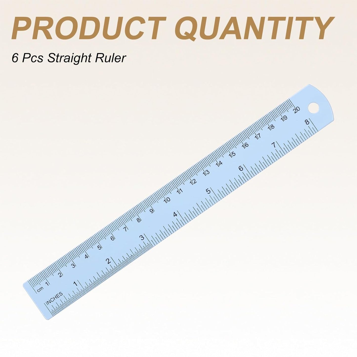 HARFINGTON 6pcs Metal Straight Ruler 20cm Metric SAE Aluminum Alloy Measuring Rulers Scale Tool with Hole for Measure Study Reading Classroom Office, Light Blue