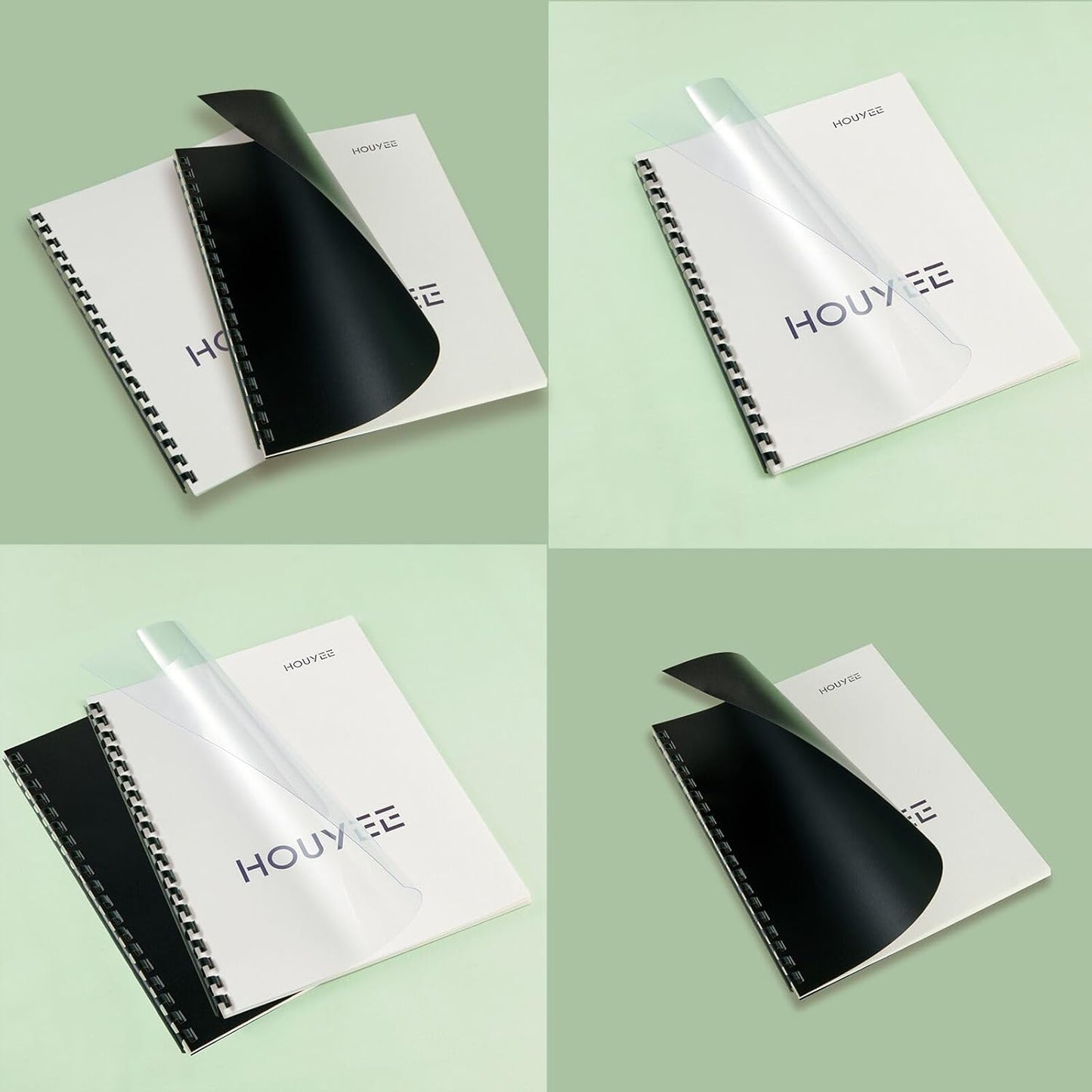 HOUYEE 180 Pack Binding Covers Set: 60 Pcs 3/8 Inch Black Binding Combs, 8.5x11 Inches, 60 Pcs 10 Mil Clear Binding Covers, 60 Pcs 12Mil Black Sand Texture, Letter Size