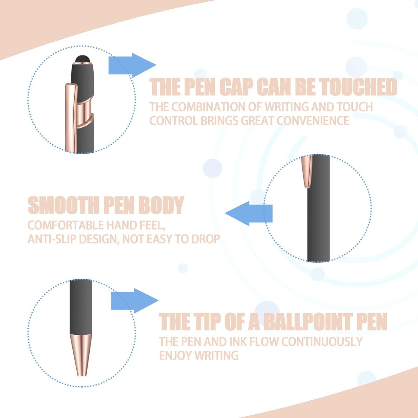 36 Pcs Blue Ink Ballpoint Pen with Stylus 2 in 1 Ballpoint Pen for Touch Screens School Office Coworkers (Gray Rose Gold)
