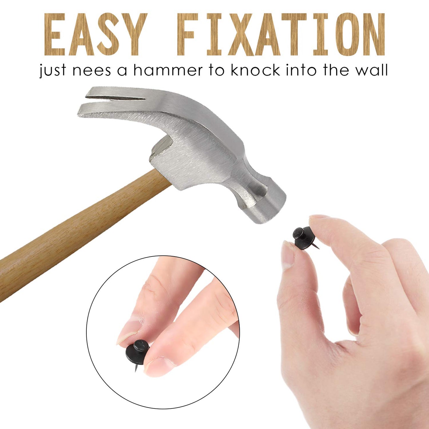 Hotop Push Pins Picture Hangers Double Headed Thumb Tacks Wall Hooks for Wall Hangings Picture Hangers Nails Small Photo Hanging Hook Pins for Home Office Photo Decor(Black,50 Pieces)