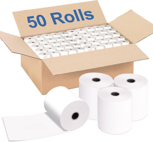 (50 Rolls) 3" x 165' Kitchen Register Rolls,1 Ply Bond Printer Receipt Paper POS Cash Register Paper (Non –Thermal Kitchen Printer Paper) for TMU200 SRP275 from Pony Packaging