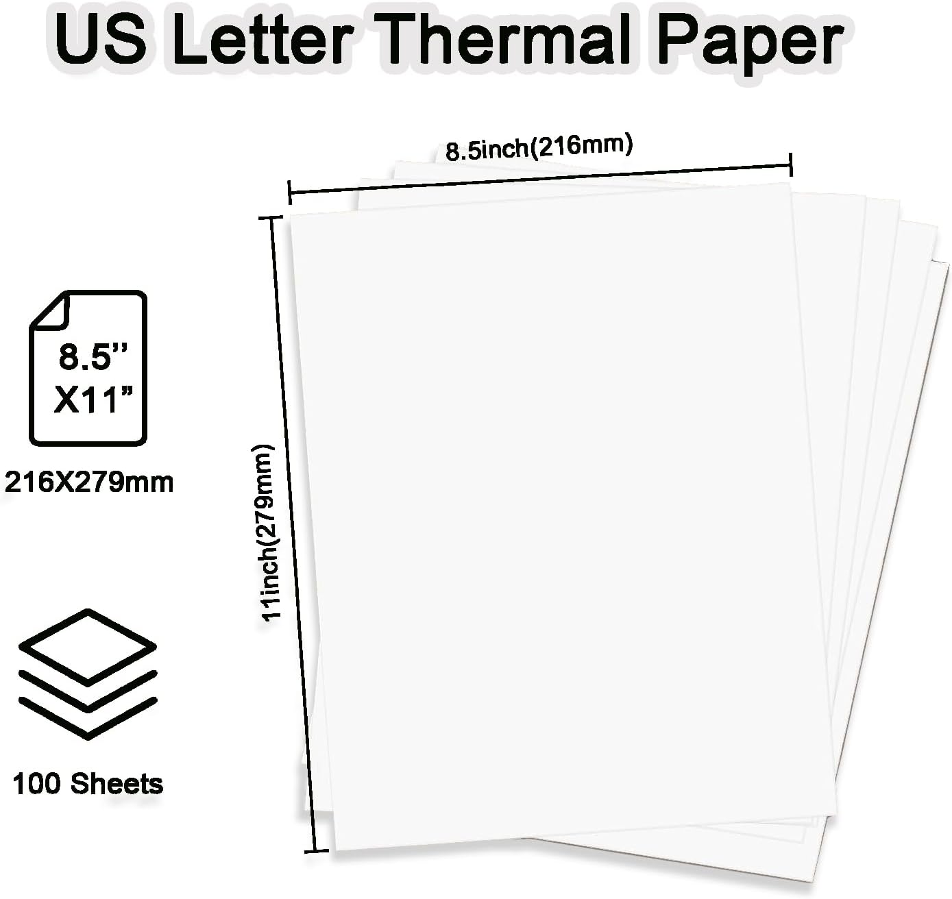 200 Sheets US Letter Size Thermal Paper(100 Folded & 100 Single), 8.5 x 11 Inch Printer Paper for M08F/A40 Thermal Portable Printer