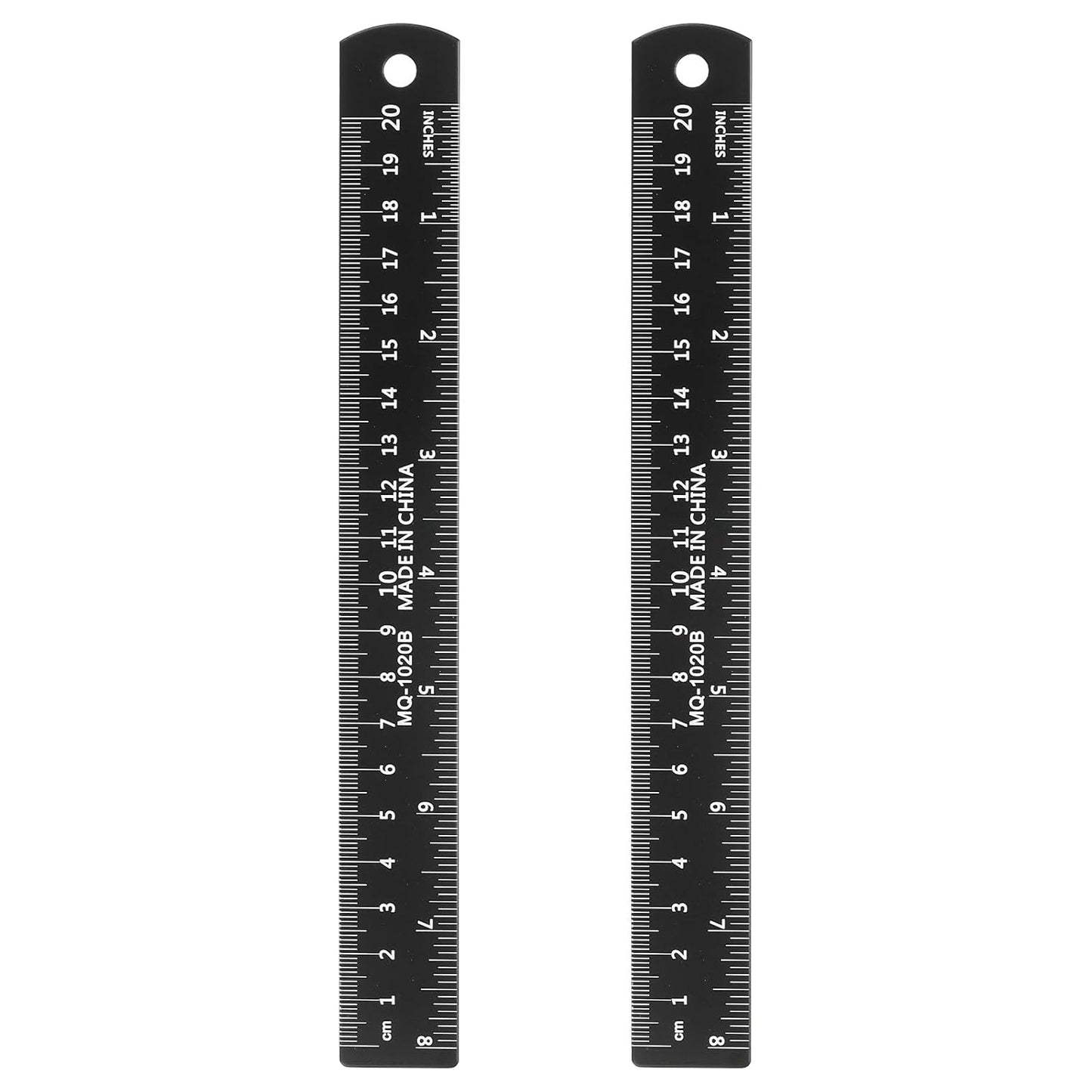 HARFINGTON 2pcs Metal Straight Ruler 20cm Metric SAE Aluminum Alloy Measuring Rulers Scale Tool with Hole for Measure Study Reading Classroom Office, Black