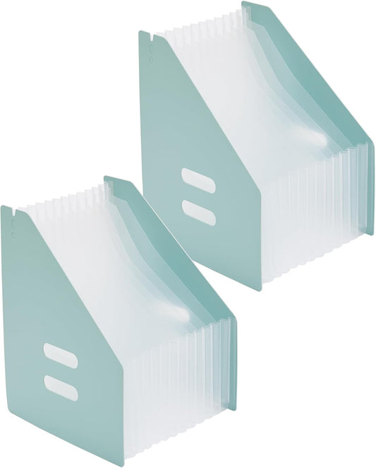 2-Piece Vertical Accordion Folder Manager, 13 Grid Expansion Pages, Vertically Opened Storage Bag for organizing Materials, School, Home, and Office letterhead, Green