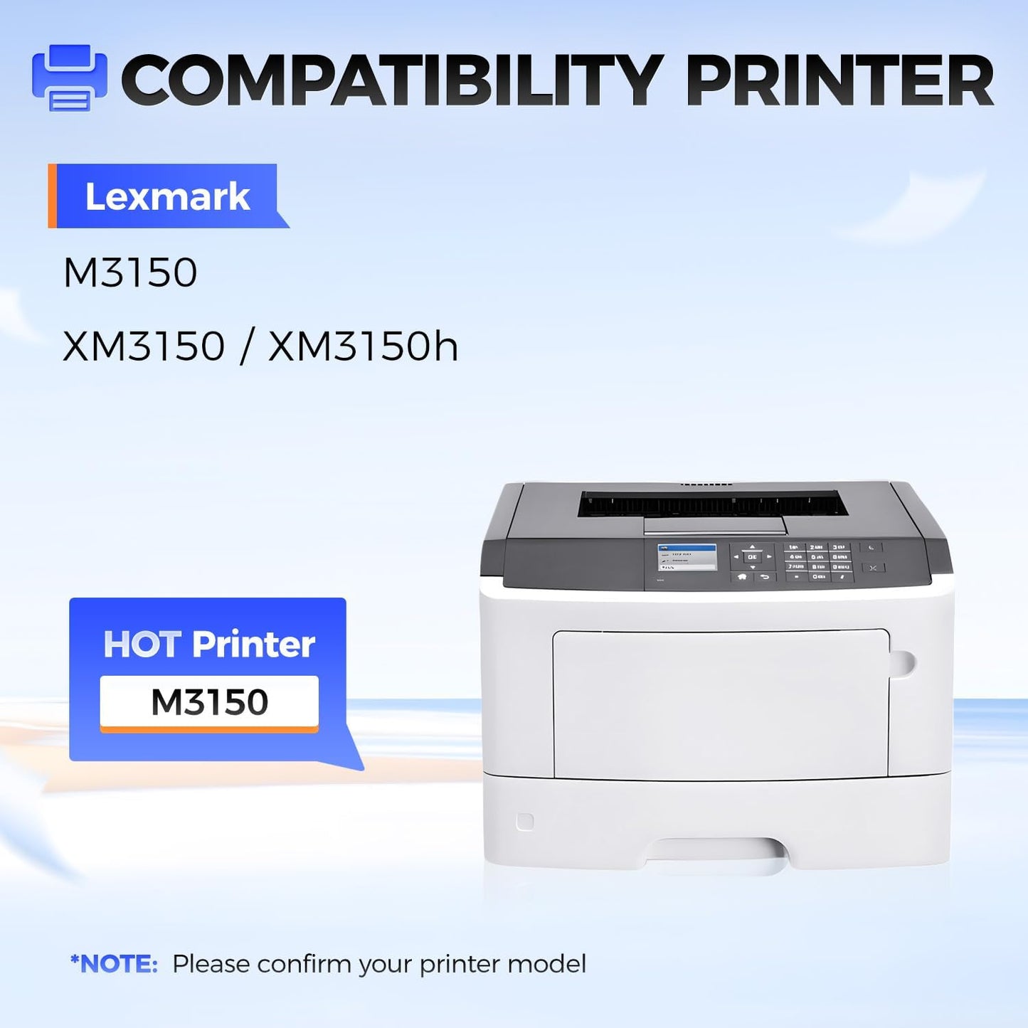 24B6186 Toner Cartridge Black with chip High Yield 1-Pack Replacement for Lexmark 24B6186 Toner Cartridges Compatible with Lexmark M3150 XM3150 XM3150h Laser Printer All-in-One Copier (16,000 Pages)