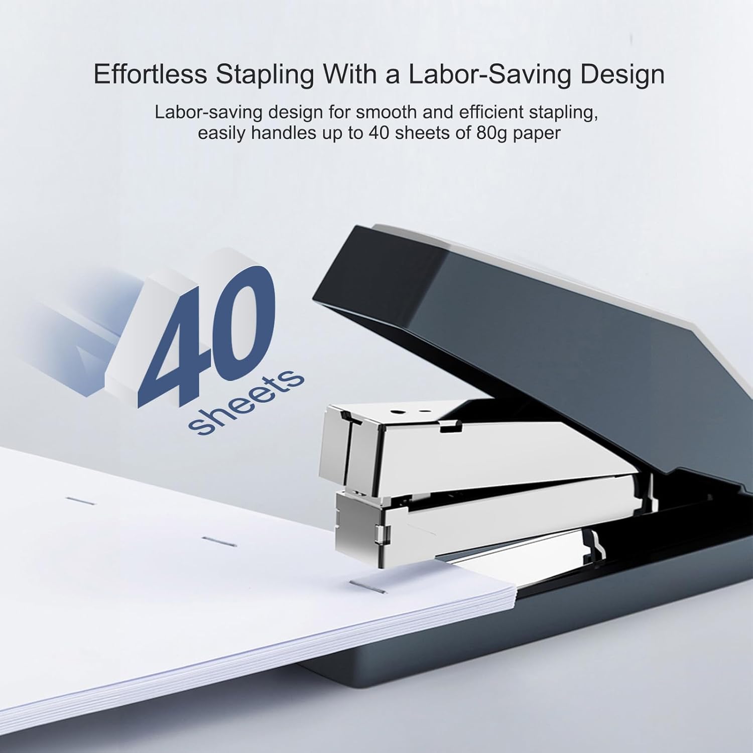 Comix Desk Stapler, 40 Sheet Capacity, Quick-Change Pop-Up Stapler Track, for Office & Classroom, Blue&Gray