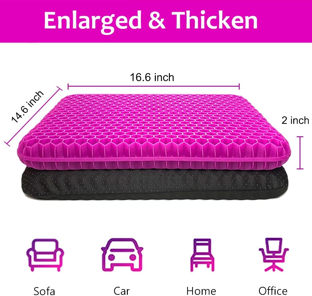 Gel Seat Cushion, Egg Seat Cushion for Tailbone, Back, Sciatica Pain Relief - Gel Enhanced Chair Pads with Non-Slip Cover for Office Home Chair Car Seat Wheelchair (Extra Thick, Violet)
