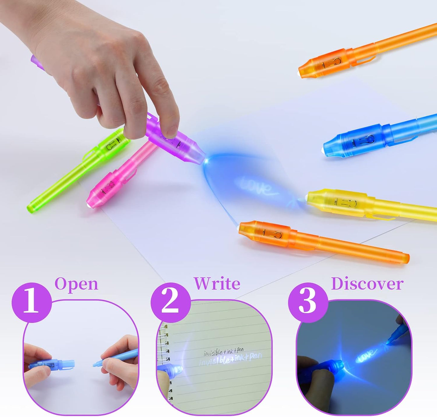 30 Pieces Invisible Ink Pen with UV Light Spy Pen Magic Marker for Kids Secret Message Pens Party Favors Ideas Gifts Easter Day Halloween