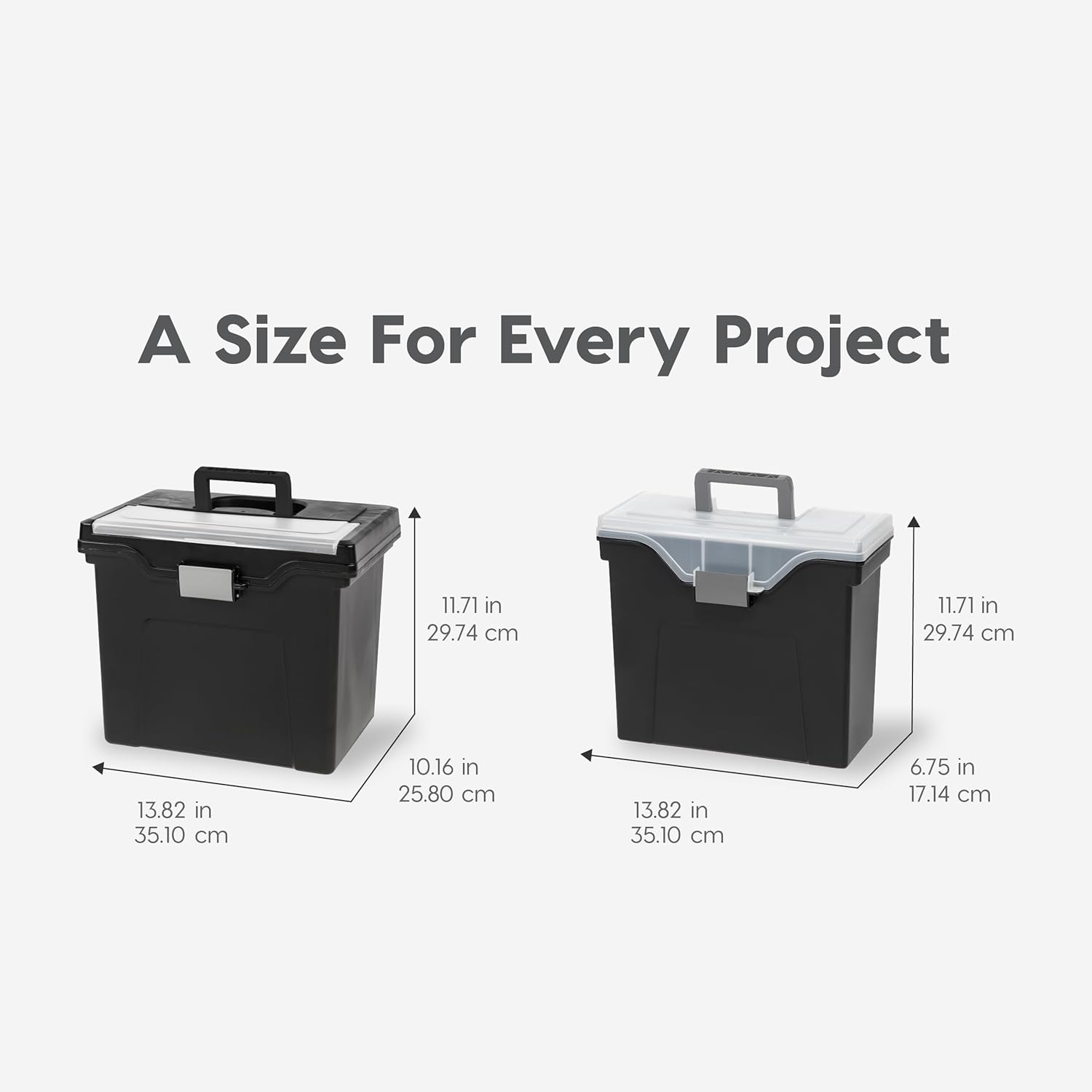 IRIS USA File Box with Lid File Organizer for Letter File w/ Organizer-Lid, Water Resistant Document Box, Plastic Mobile Filing Organizer, Secure Buckle, Portable Handle, Lockable, Black 4 Pack