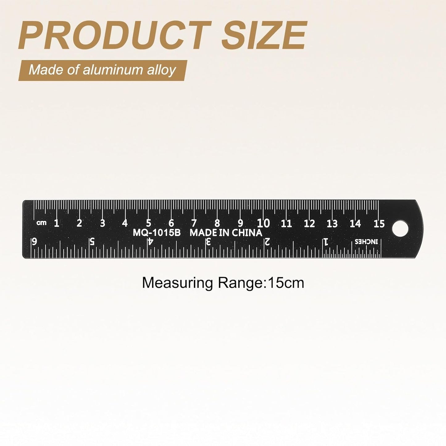 HARFINGTON 4pcs Metal Straight Ruler 15cm Metric SAE Aluminum Alloy Measuring Rulers Scale Tool with Hole for Measure Study Reading Classroom Office, Black