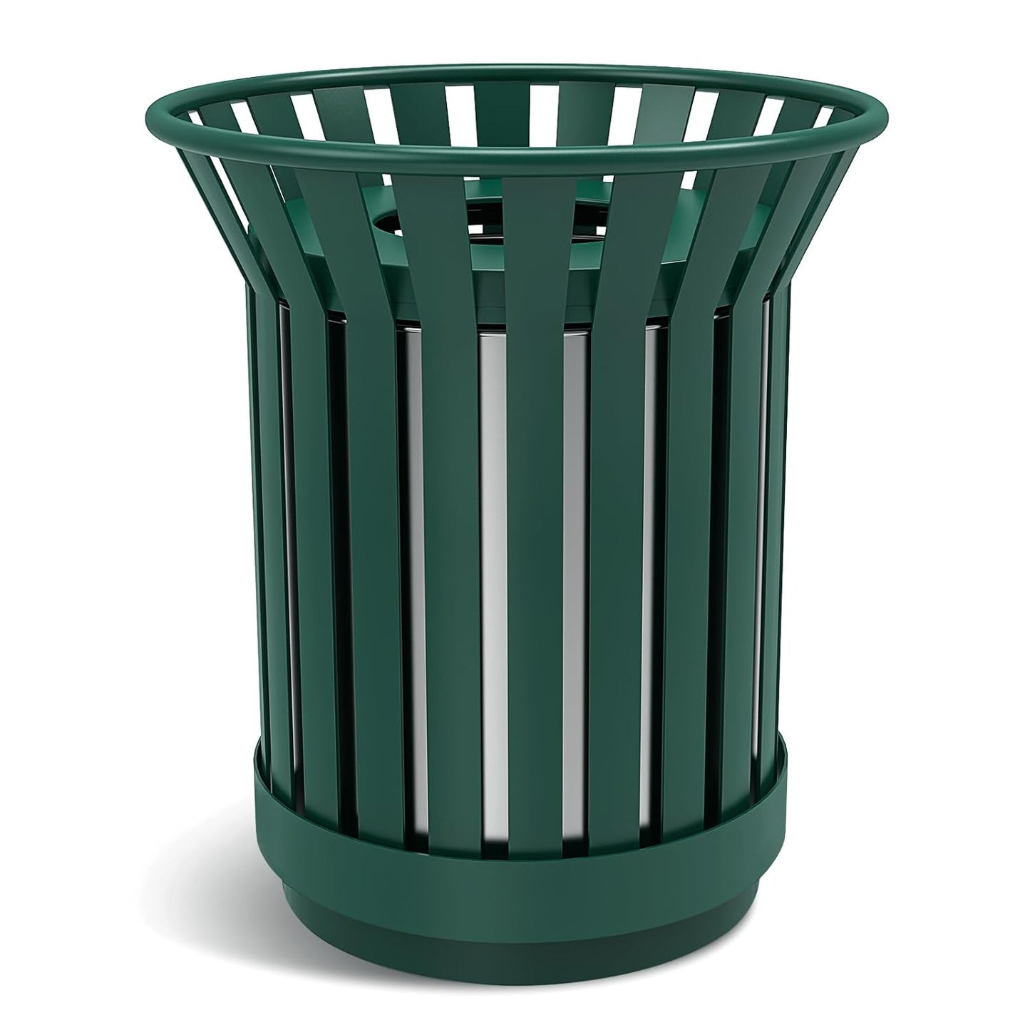 25.2IN Round Large Outdoor Trash Can, Heavy Duty Metal Slatted Garbage Can Outdoor, All Weather Resistant Commercial Garbage Cans, Waste Receptacle in Park, Beach, Patio, Green