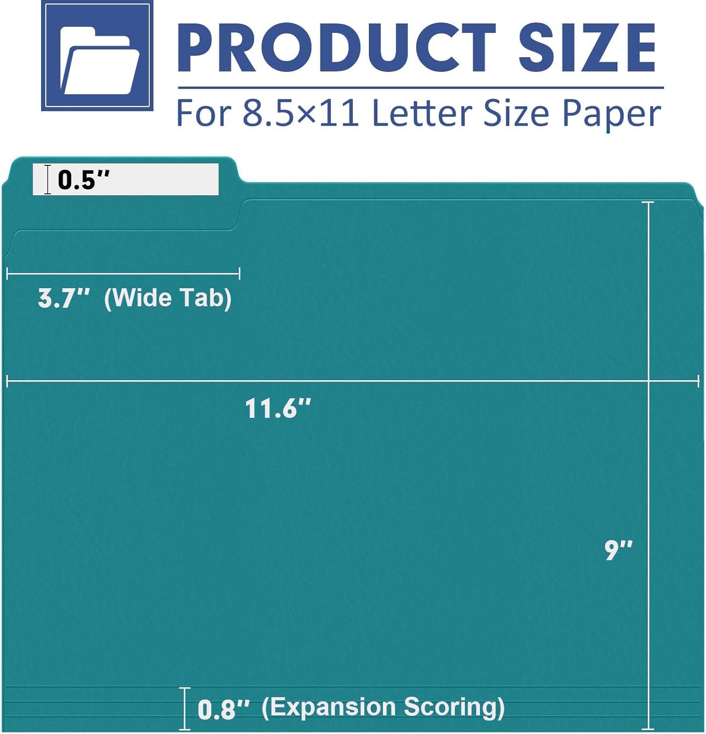 File Folder, PANDRI 120 Pack File Folder, 1/3 Cut Tab, Letter Size, Filing Folder for Office School Business, Turquoise