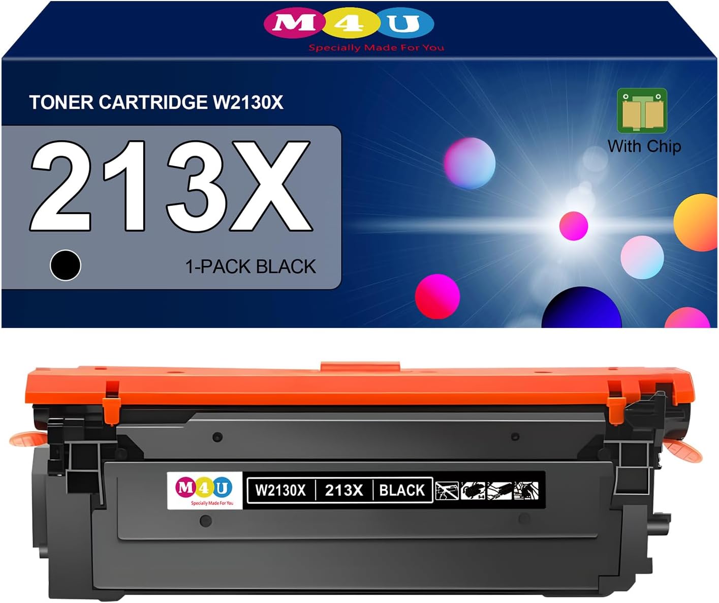 213X Black Toner Cartridge W2130X(with Chip) Compatible with 213X for Enterprise 5700dn 6700dn 6701dn, MFP 5800 6800, Flow MFP 5800 6800(1Pack, Black)